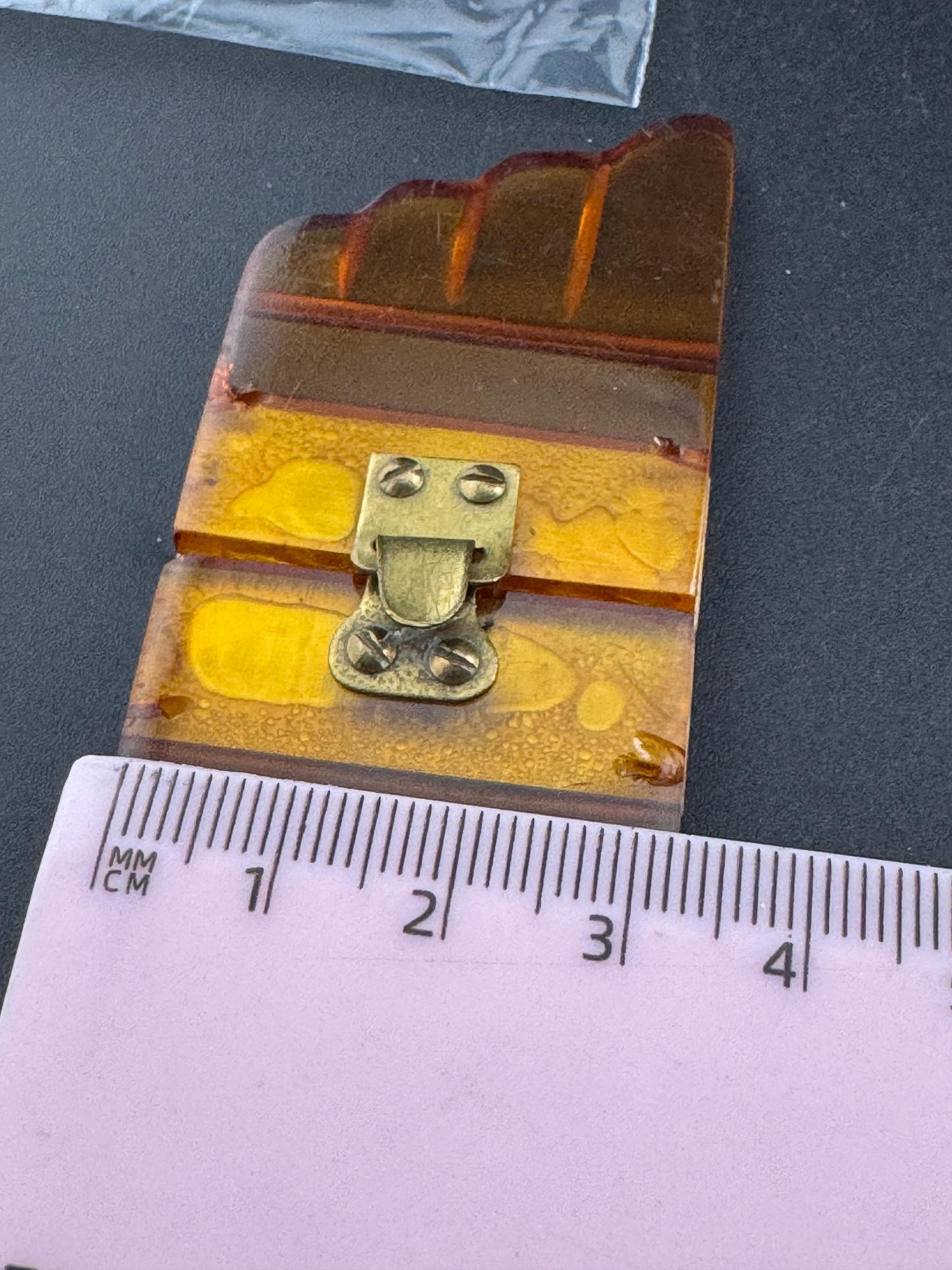 Art Deco Celluloid Belt Buckle: Amber Geometric Pearl, 1920s Sewing