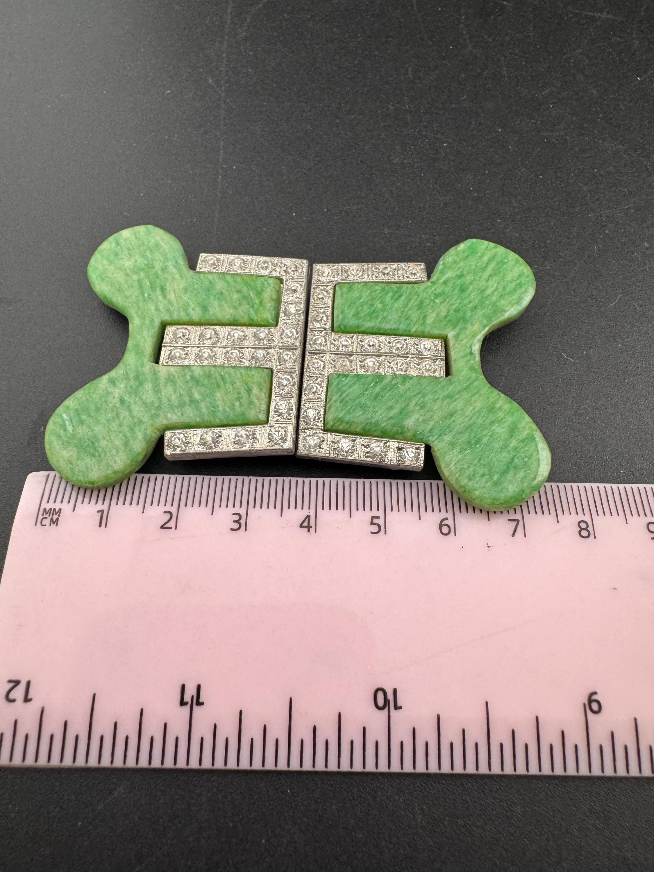 Art Deco Green Bakelite Belt Buckle: Diamanté Nouveau Style