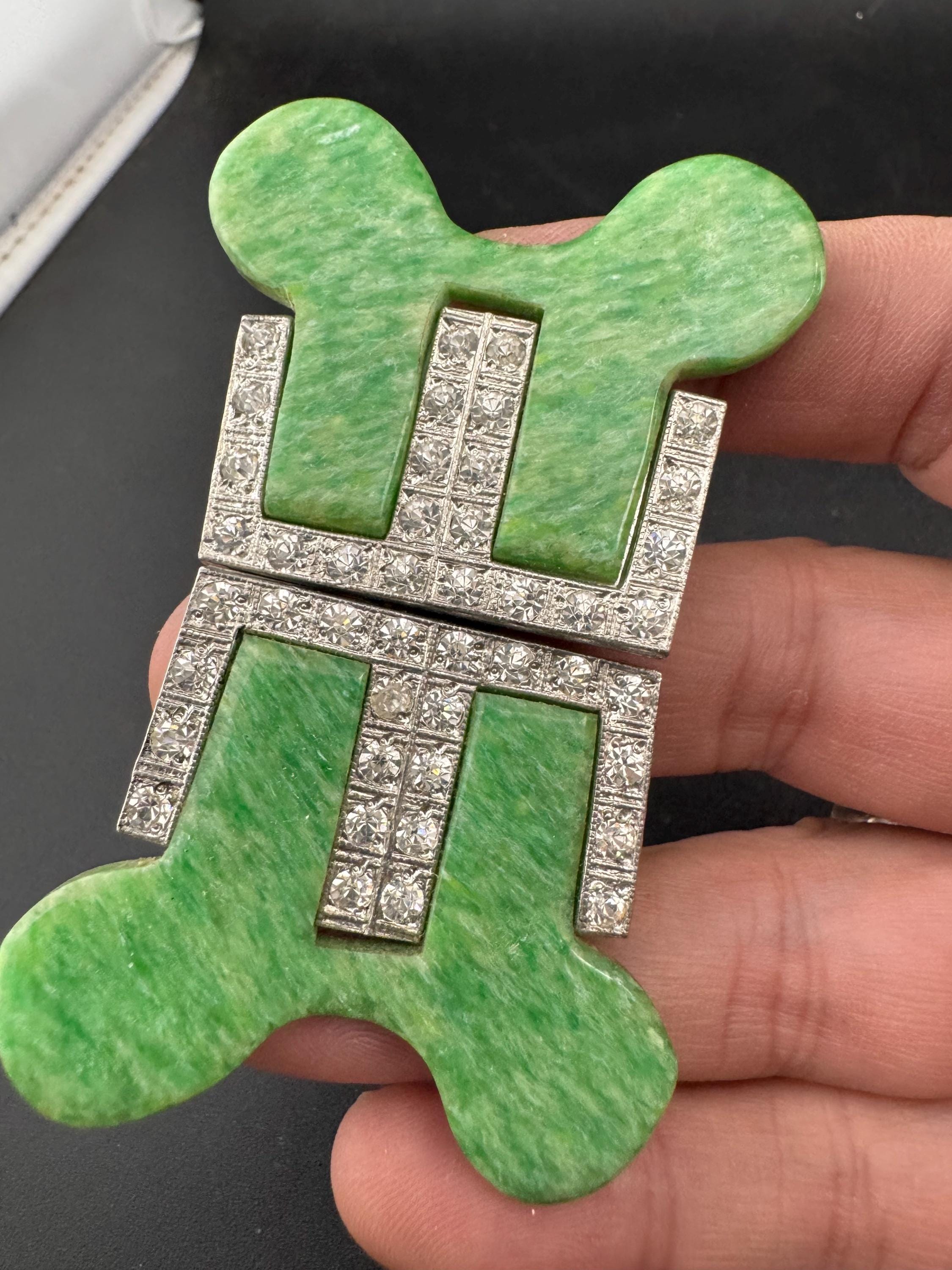 Art Deco Green Bakelite Belt Buckle: Diamanté Nouveau Style