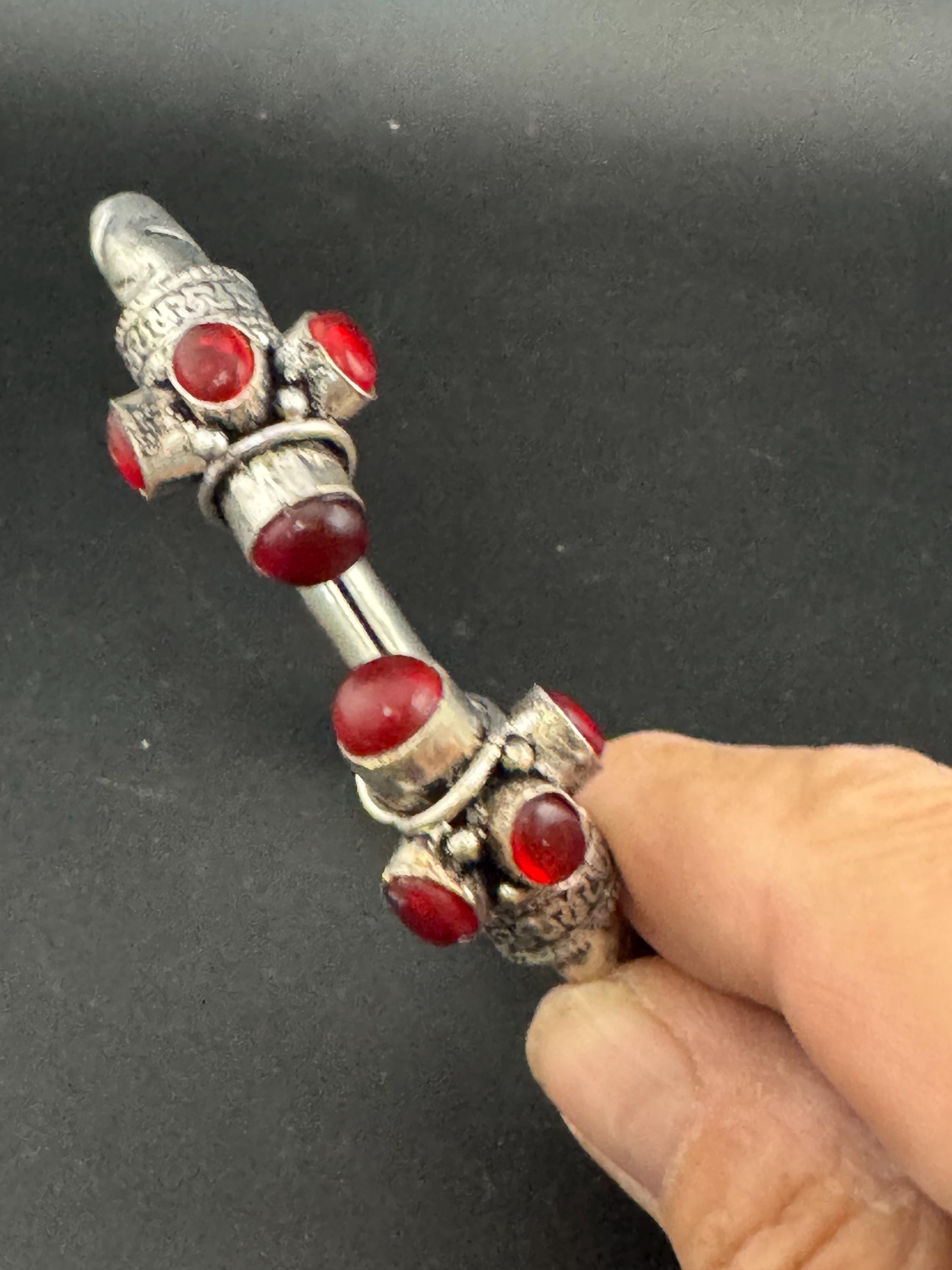 Garnet ruby red GEMSTONE Bangle silver plated torque cuff bracelet
