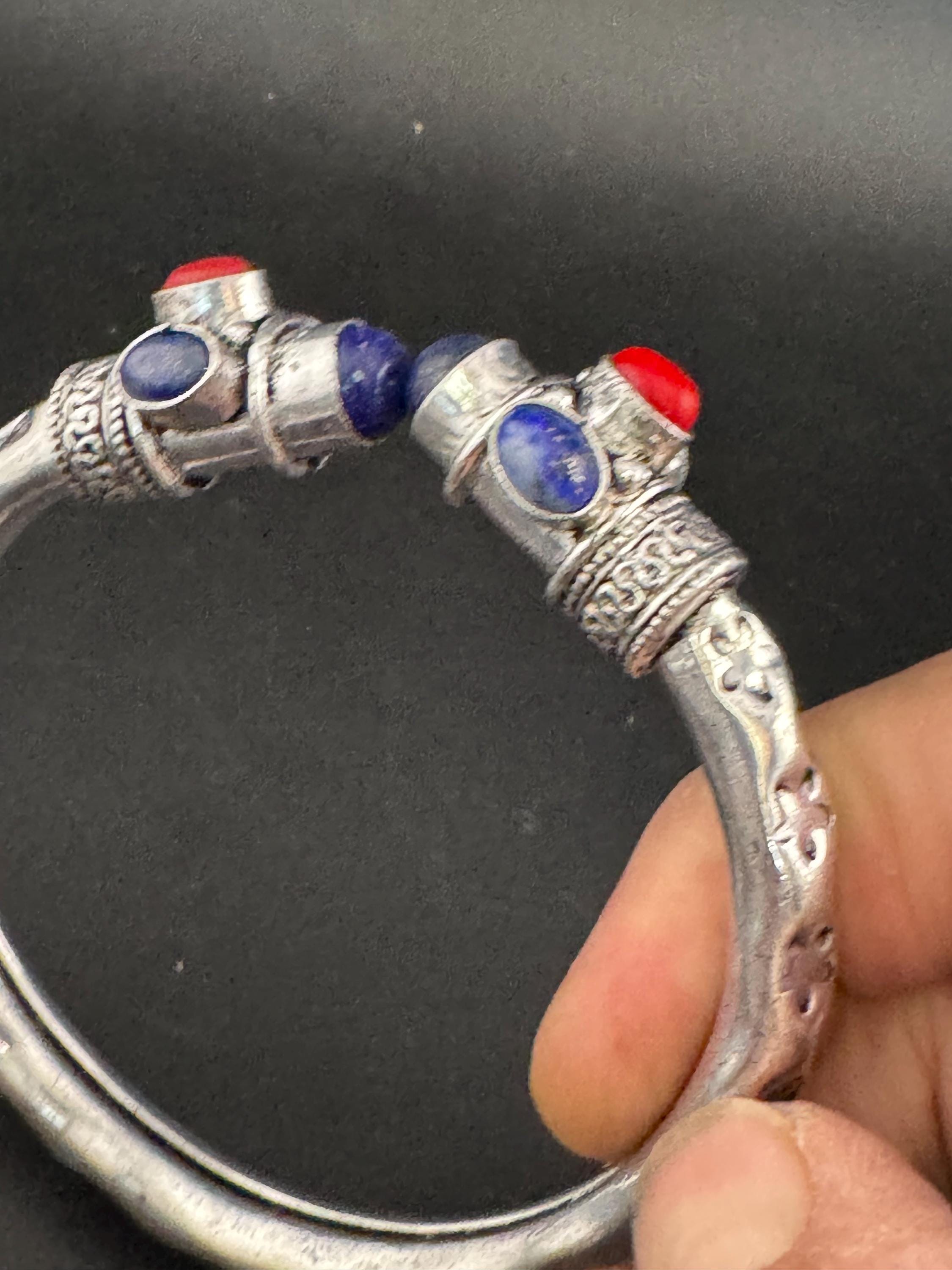 Turquoise blue lapis coral GEMSTONE Bangle silver plated  torque cuff bracelet