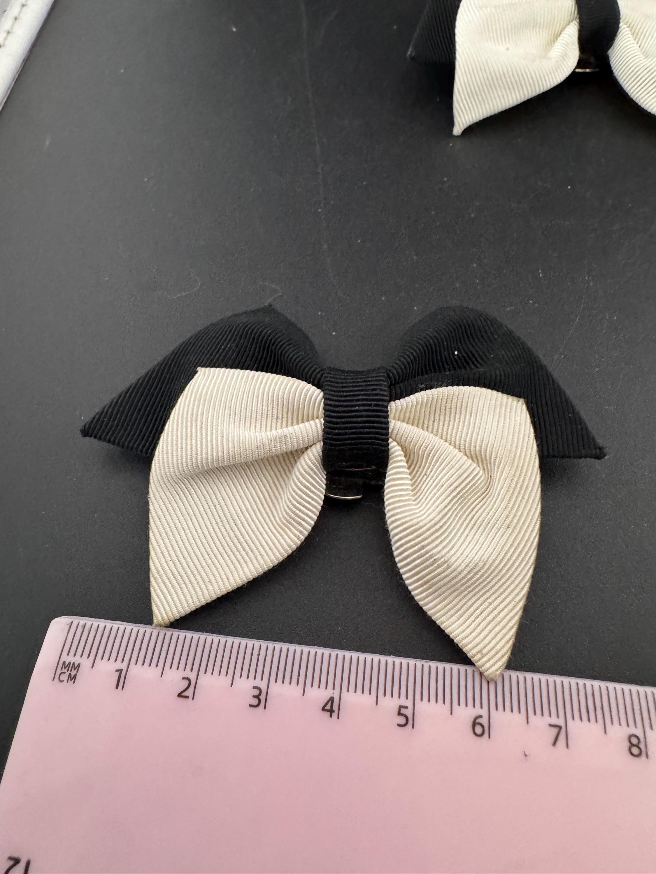 pair of Black and white monochrome GROSGRAIN ribbon BOW shoe clips