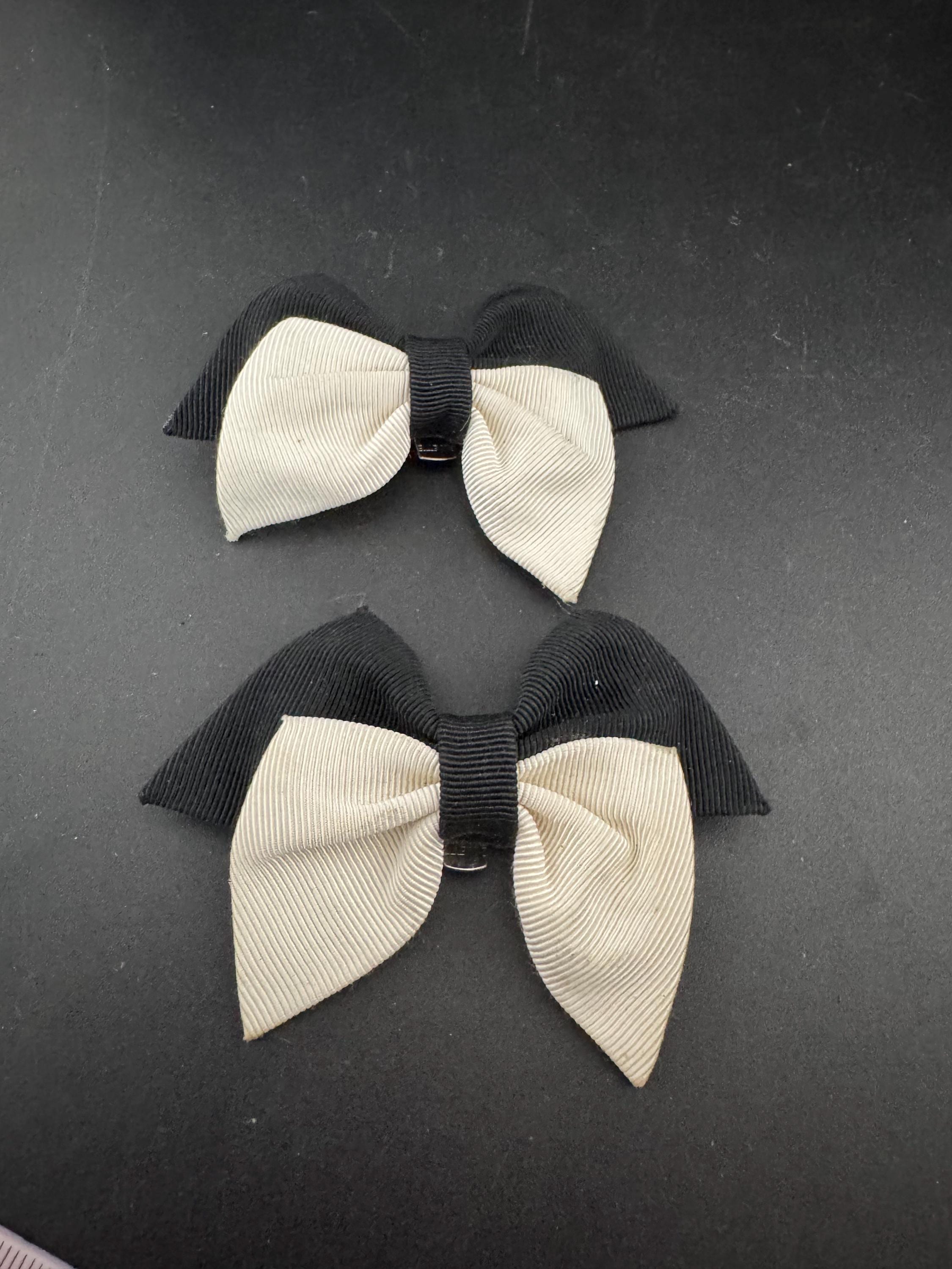 pair of Black and white monochrome GROSGRAIN ribbon BOW shoe clips