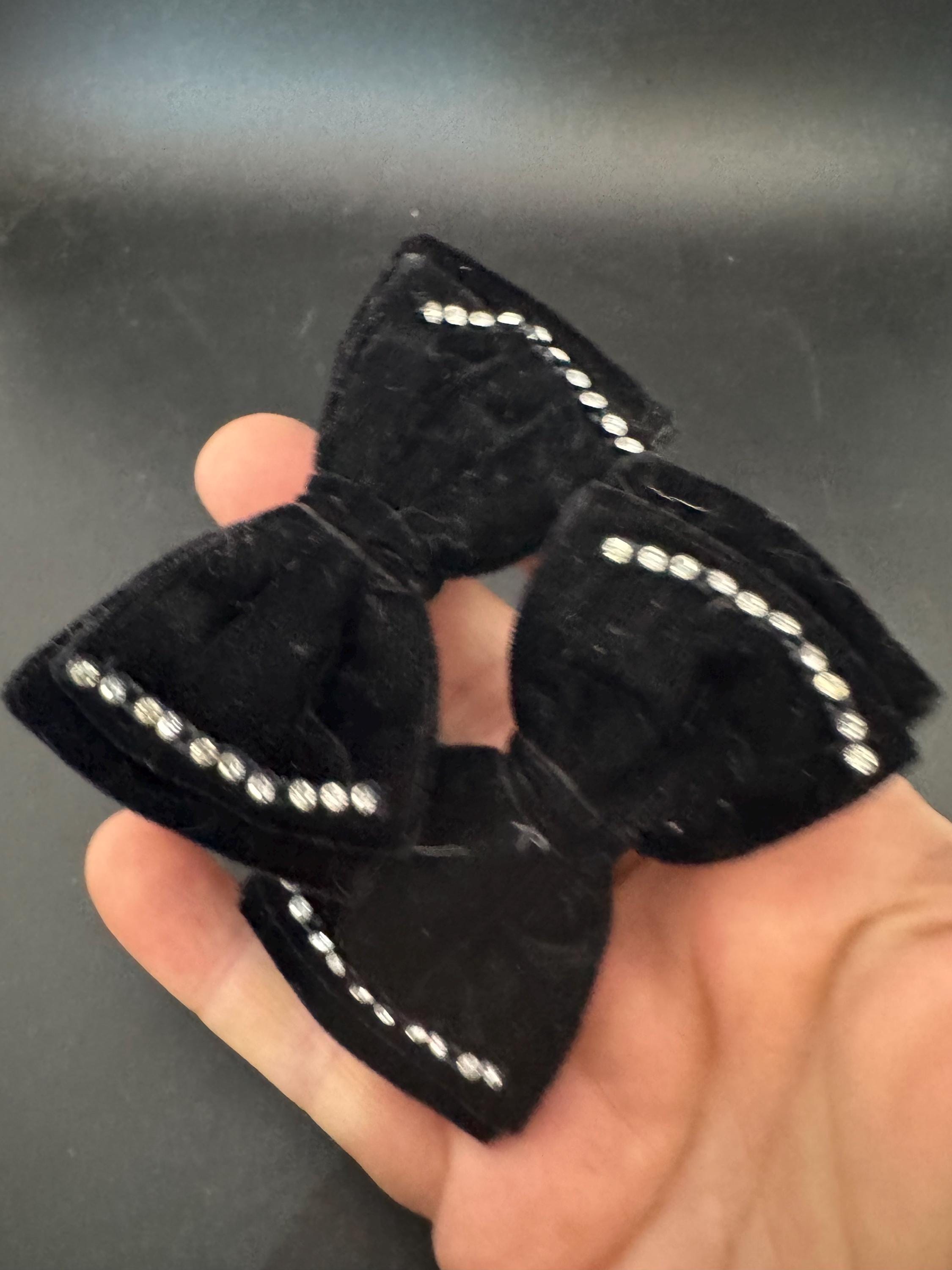 Vintage pair of Black velvet ribbon diamanté BOW shoe clips