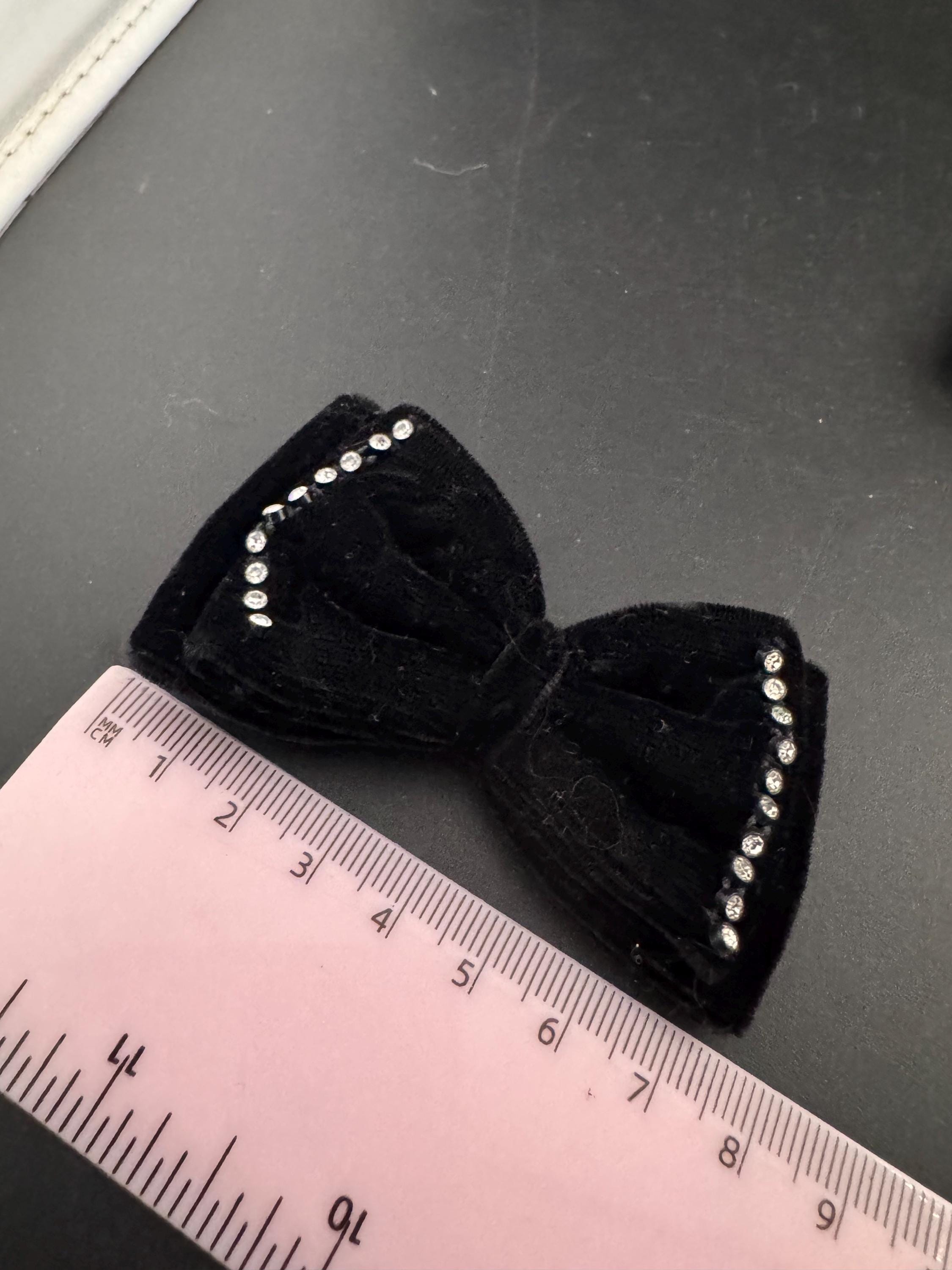 Vintage pair of Black velvet ribbon diamanté BOW shoe clips