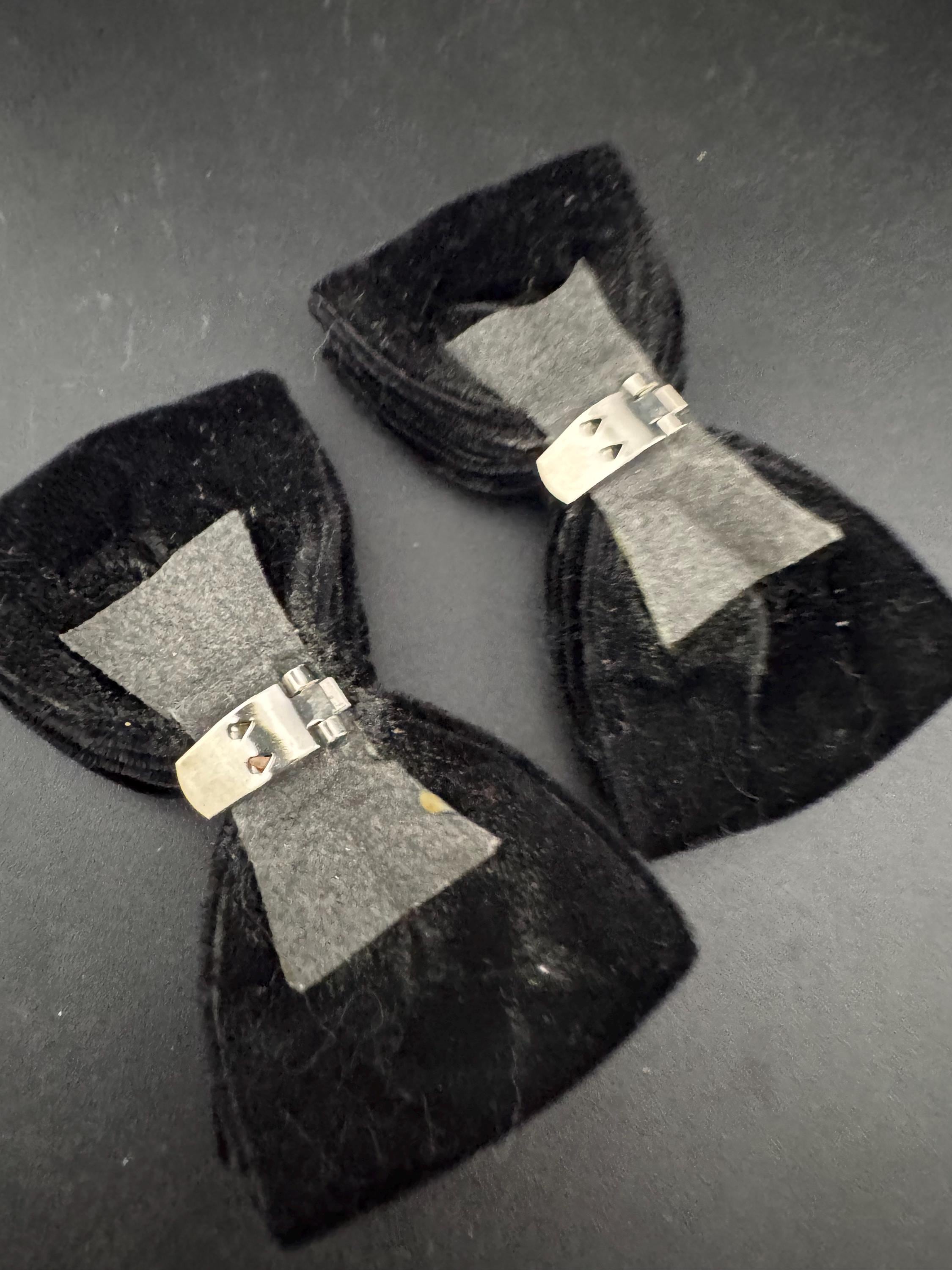 Vintage pair of Black velvet ribbon diamanté BOW shoe clips