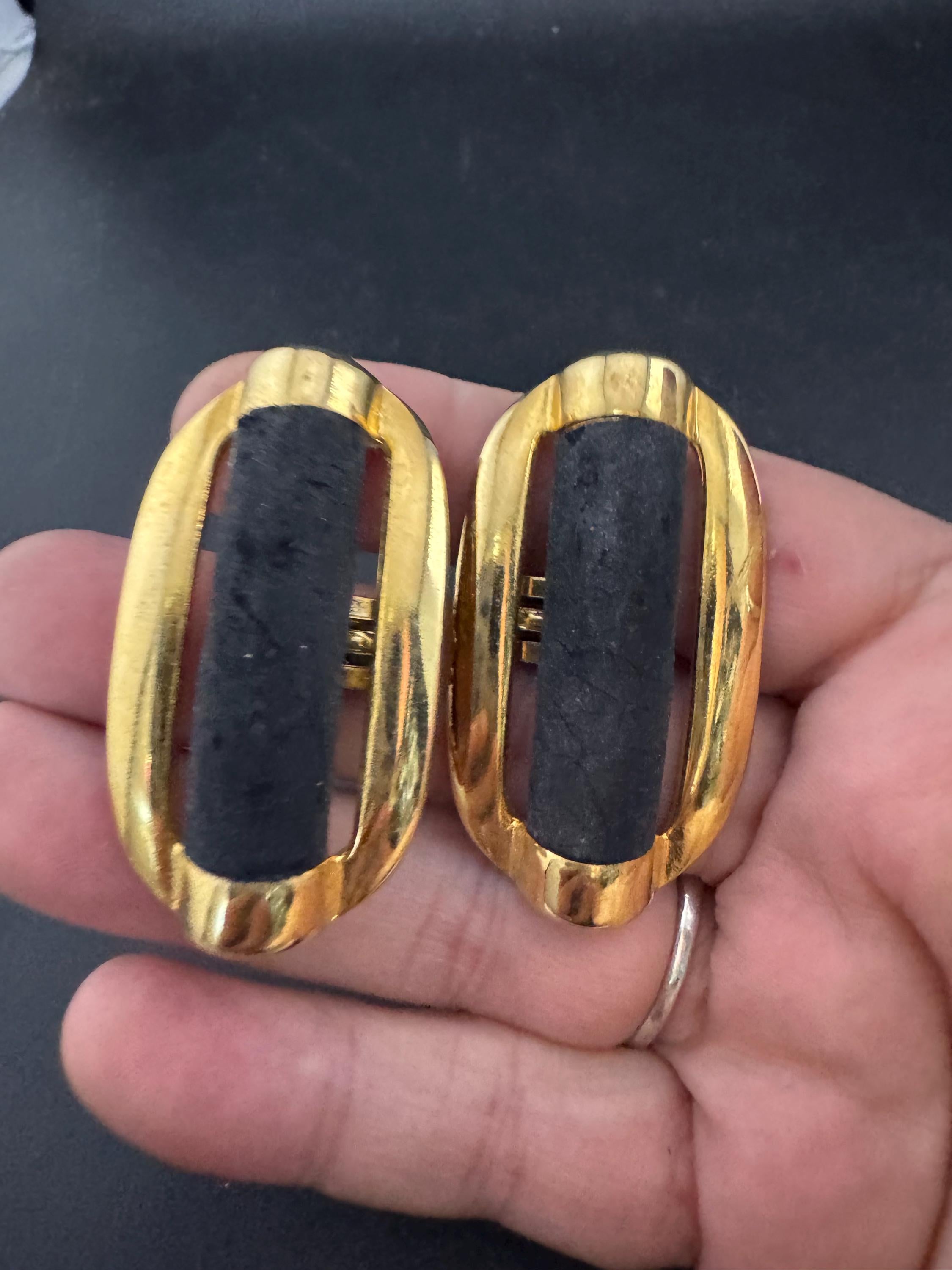 High end pair of black suede leather and gold tone metal detailing shoe clips Vintage pumps flats 1980s 1990s