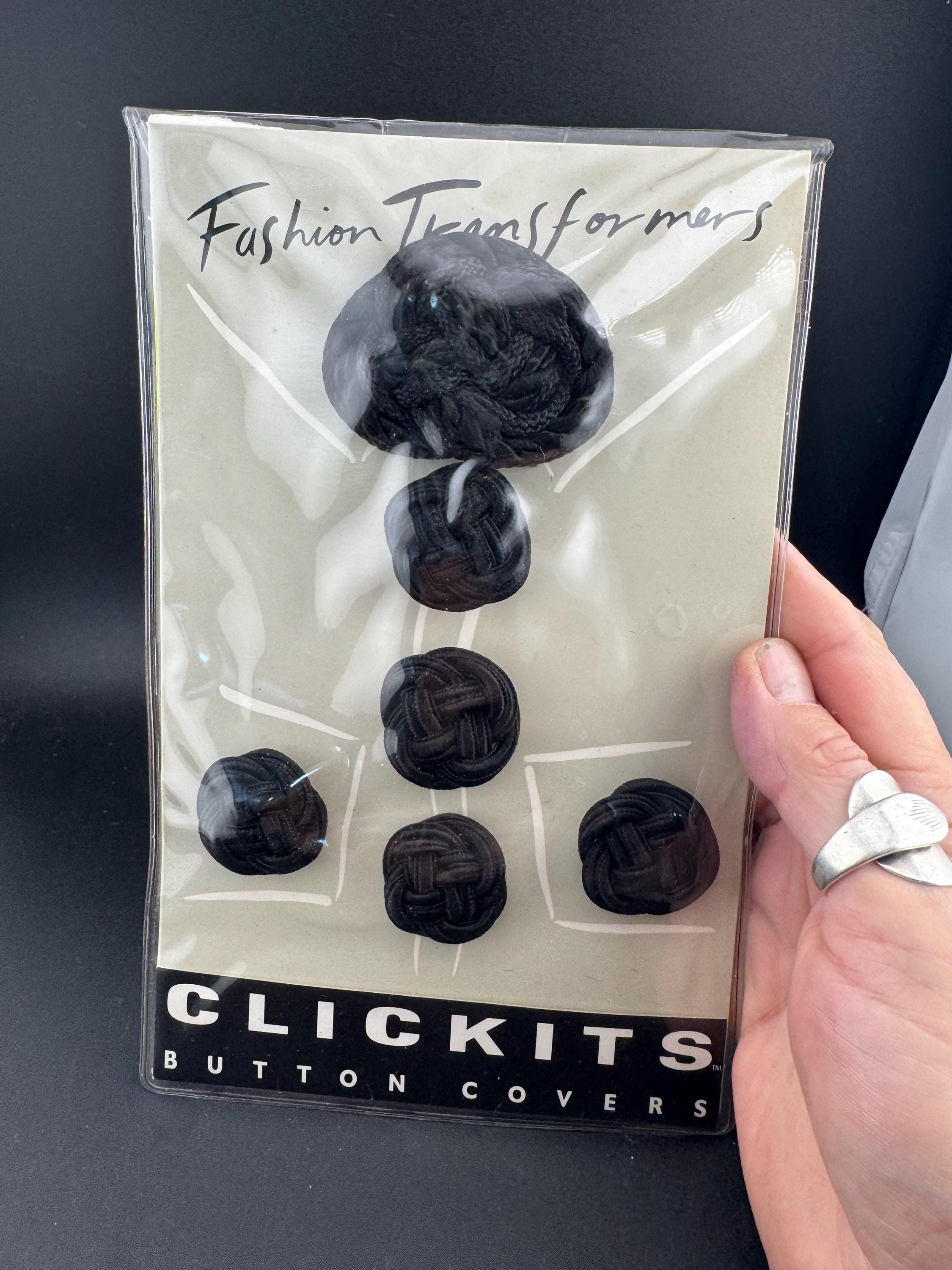 vintage set of black woven round fabric button covers by clickits