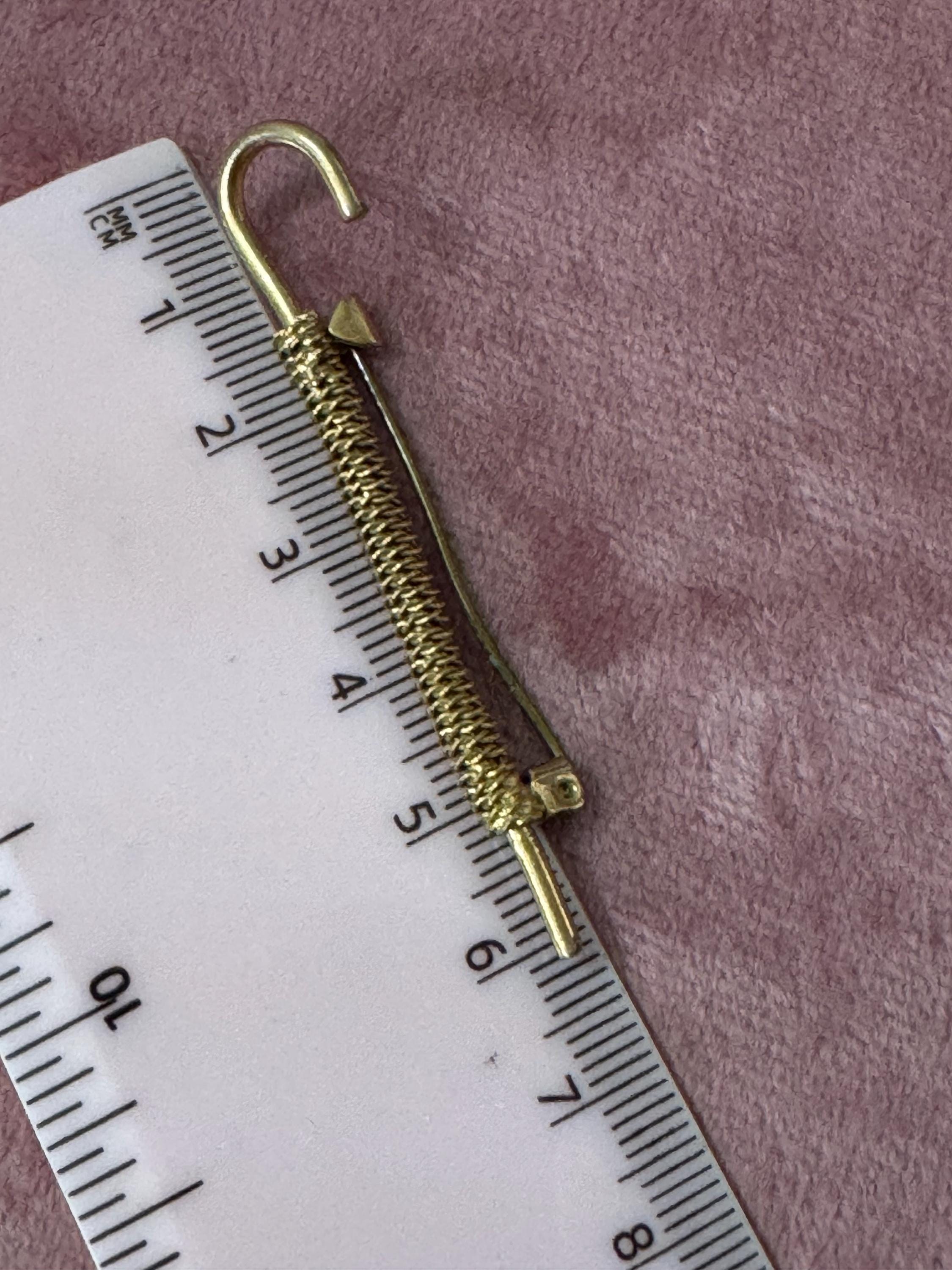 Antique Czech gold tone brass metal  Novelty Parasol Umbrella brooch roll  1920s 1930s