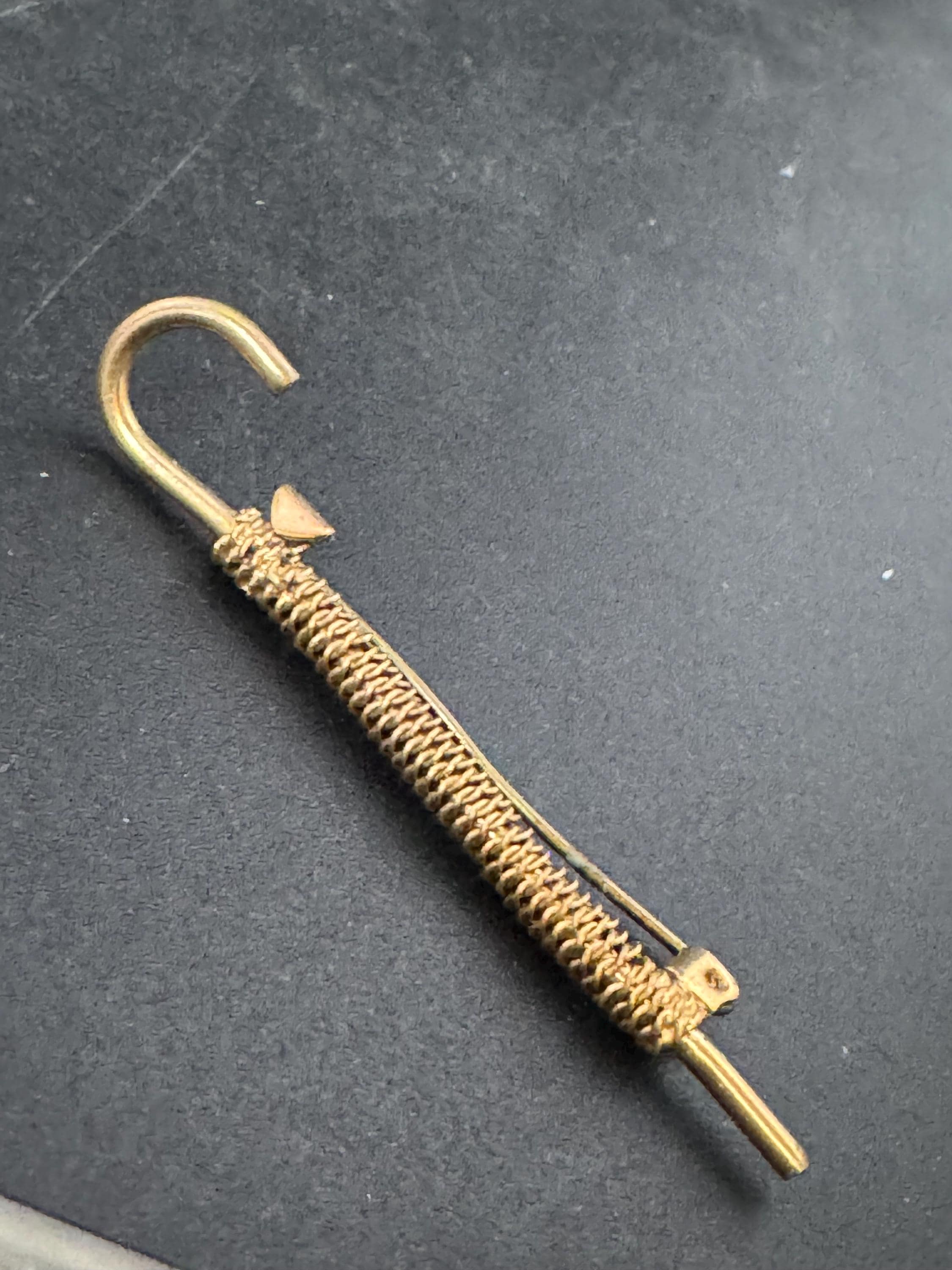 Antique Czech gold tone brass metal  Novelty Parasol Umbrella brooch roll  1920s 1930s