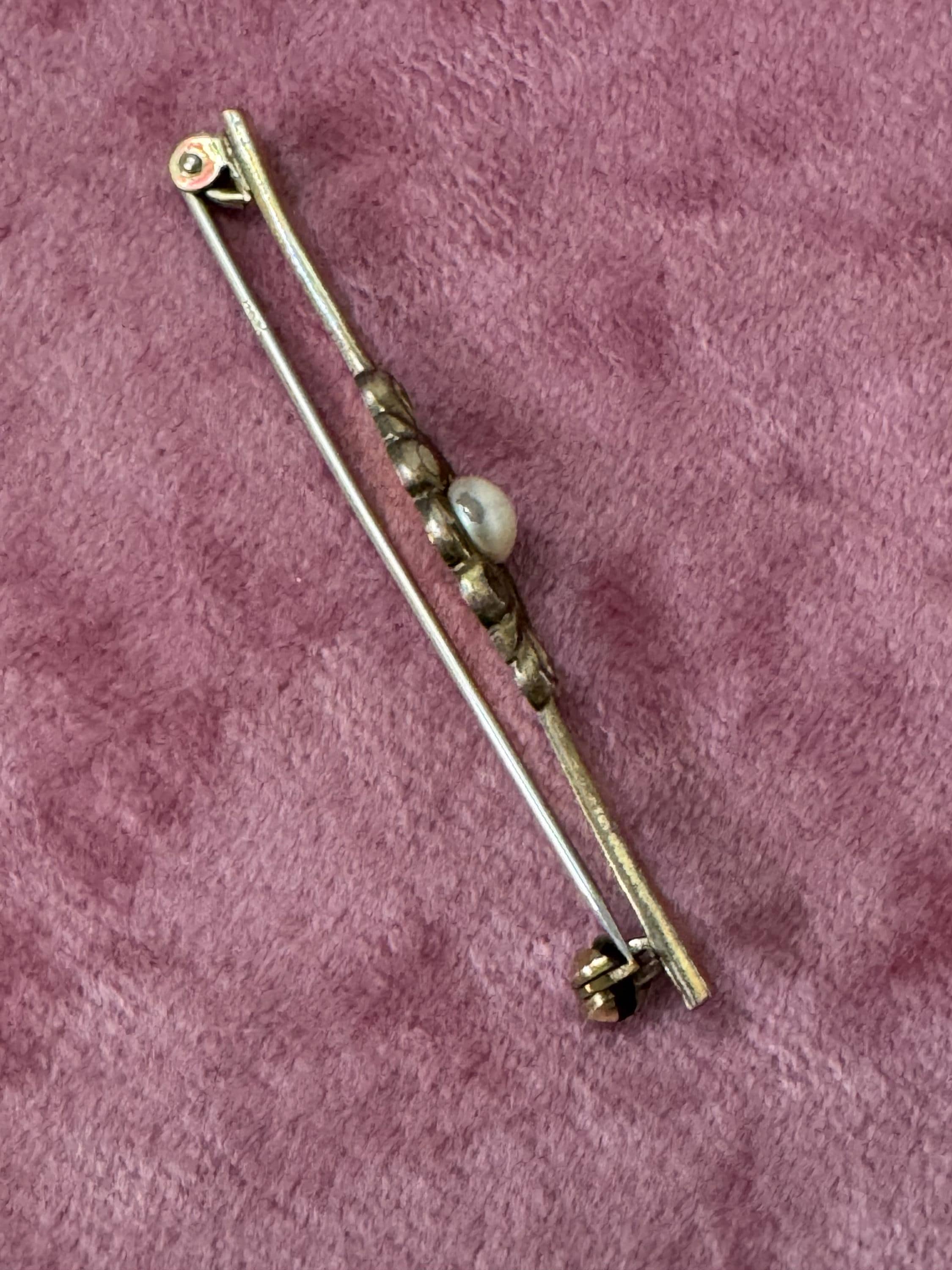 Signed AD Andrea’s daub Vintage faux Pearl Bar Brooch Gold plated