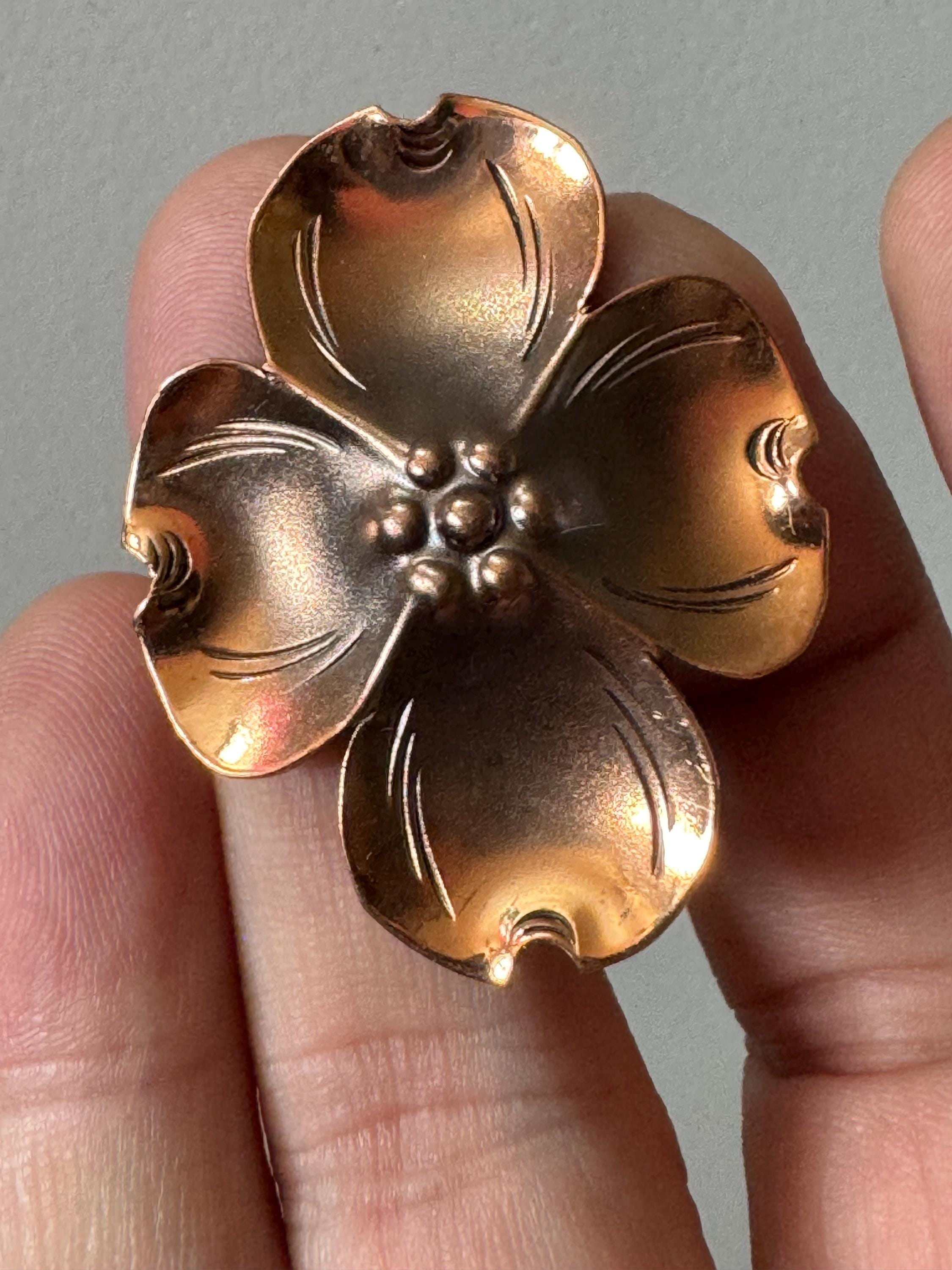 Vintage Stuart NYE Copper Dogwood Blossom Brooch Pin signed