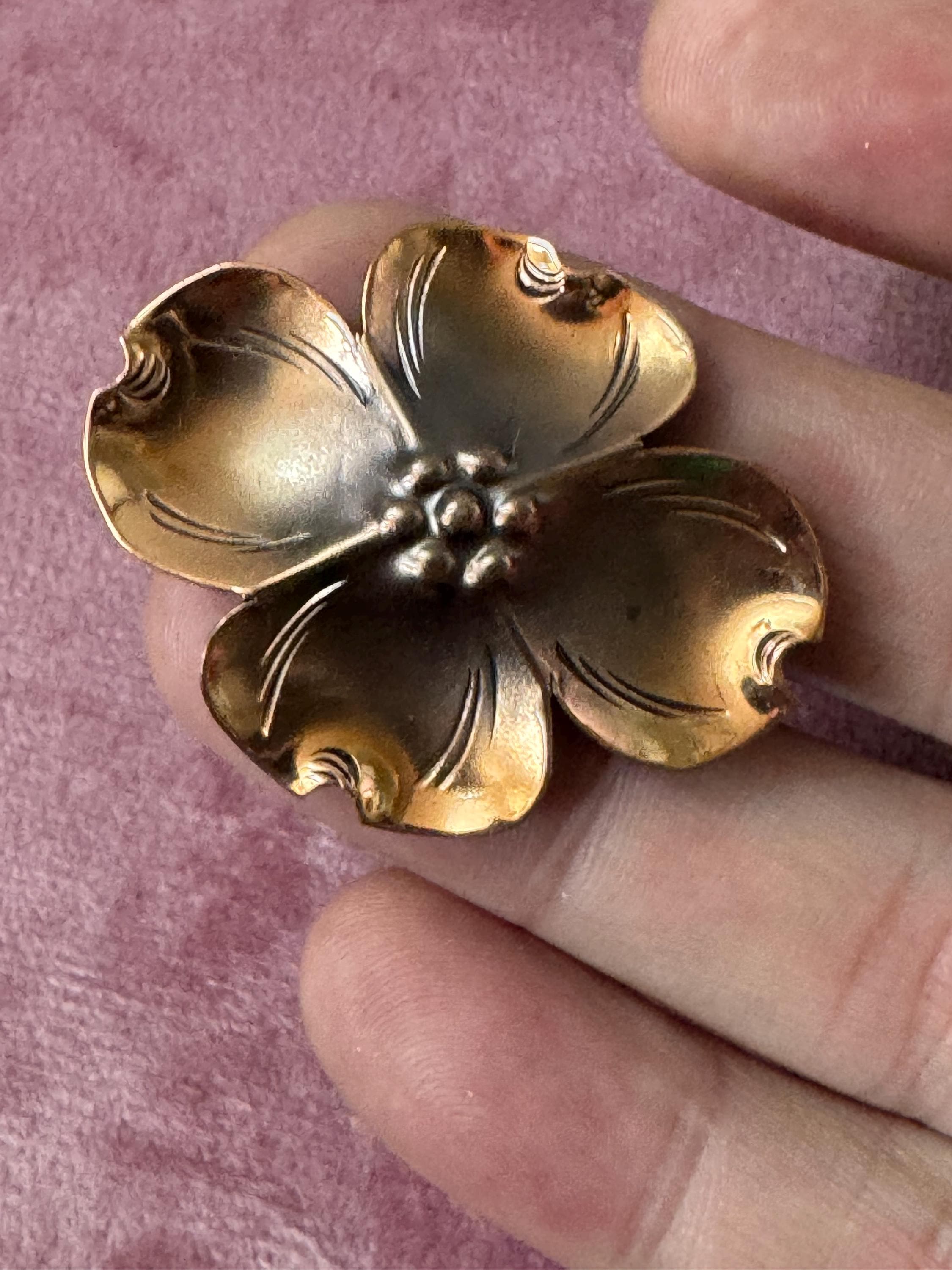 Vintage Stuart NYE Copper Dogwood Blossom Brooch Pin signed