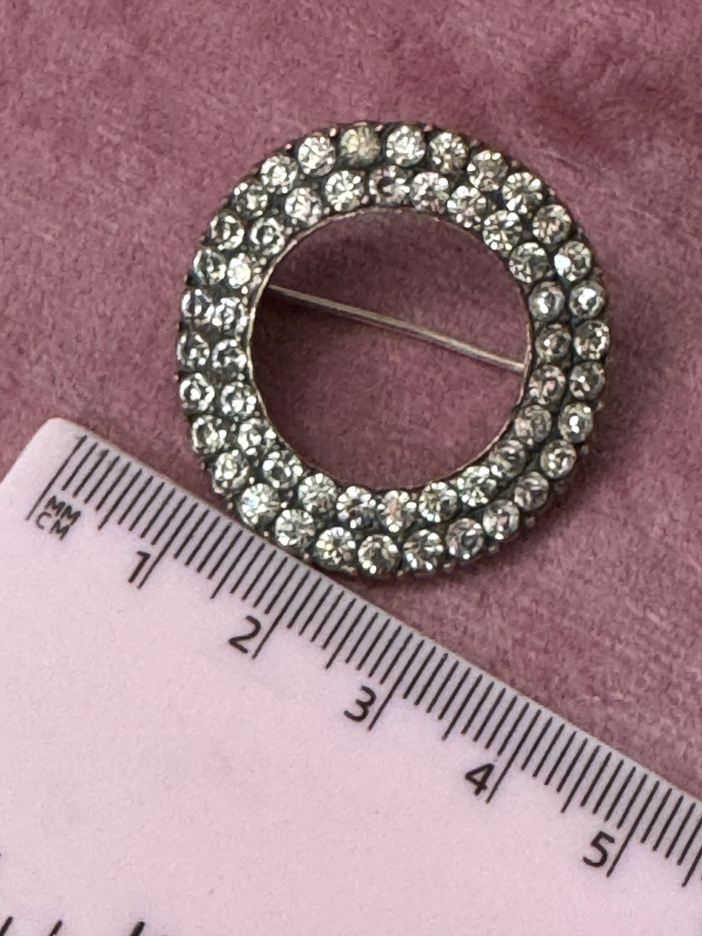 Antique rolled gold Pinchbeck circular domed ring rhinestone brooch edwardian Victorian 1900s 1920s