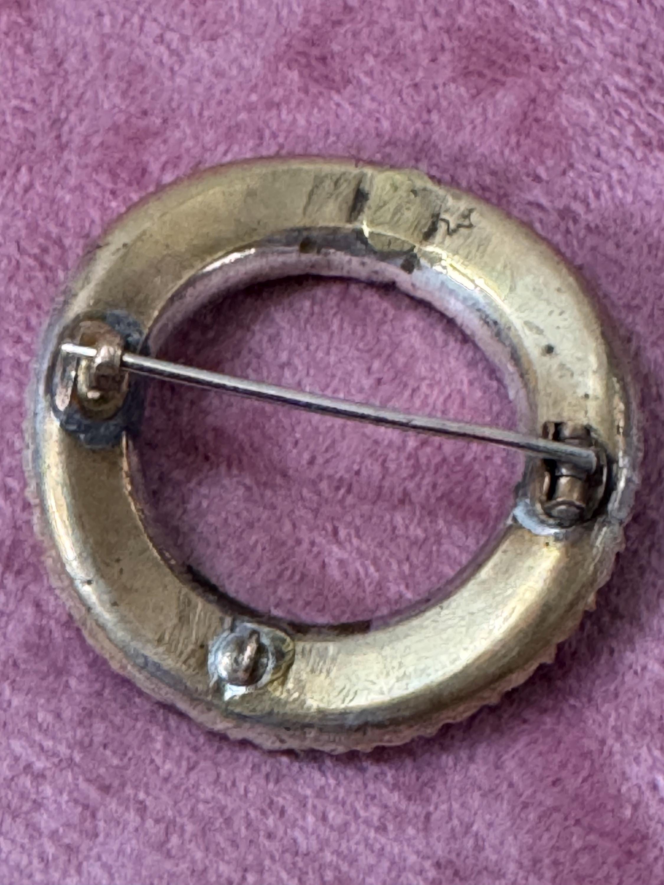 Antique rolled gold Pinchbeck circular domed ring rhinestone brooch edwardian Victorian 1900s 1920s