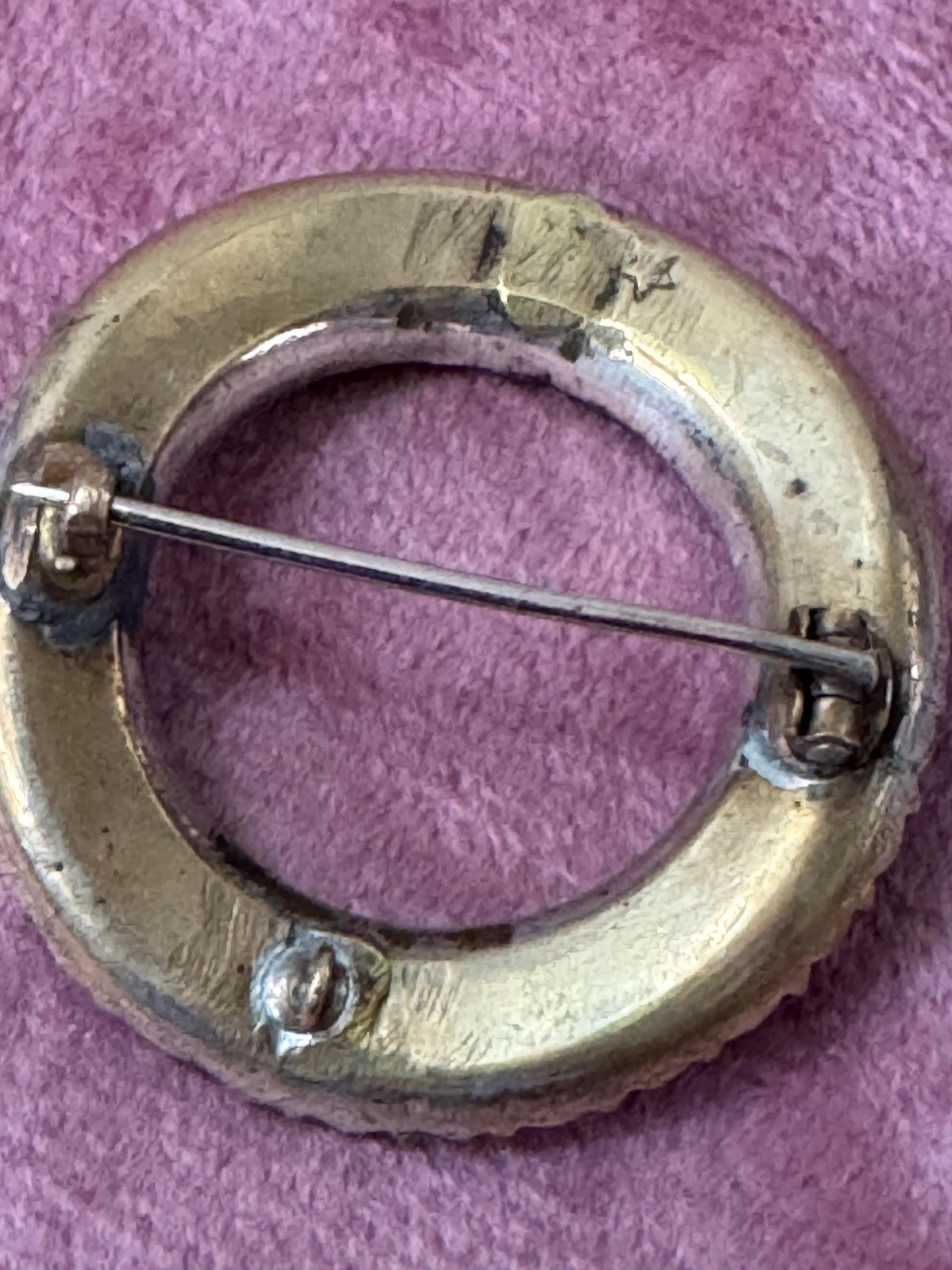 Antique rolled gold Pinchbeck circular domed ring rhinestone brooch edwardian Victorian 1900s 1920s