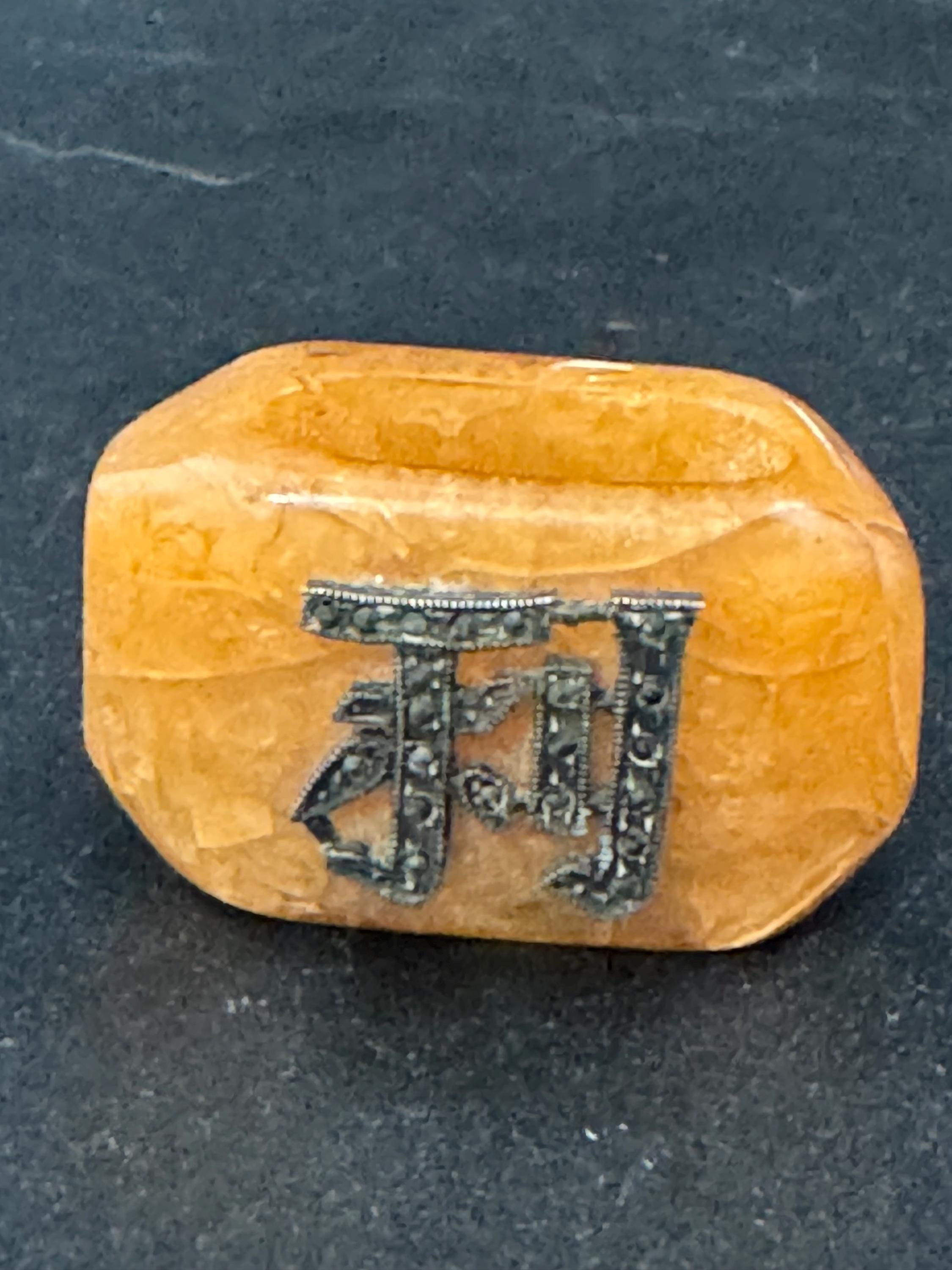 Art Deco Celluloid Scarf Ring: Faux Tortoiseshell Marcasite Monogram