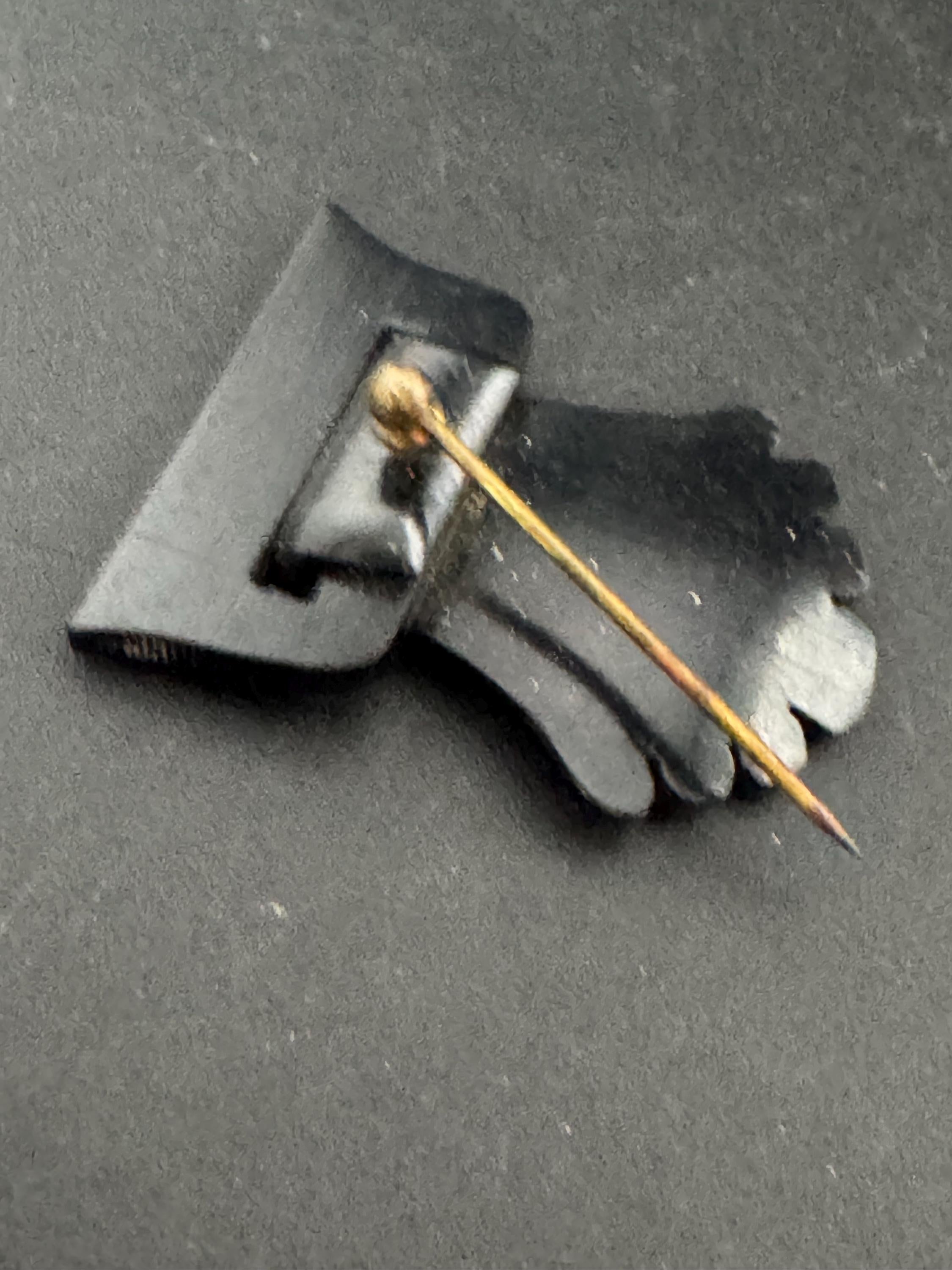 Art Deco hat flash pin diamanté paste black early plastic bakelite small 4cm