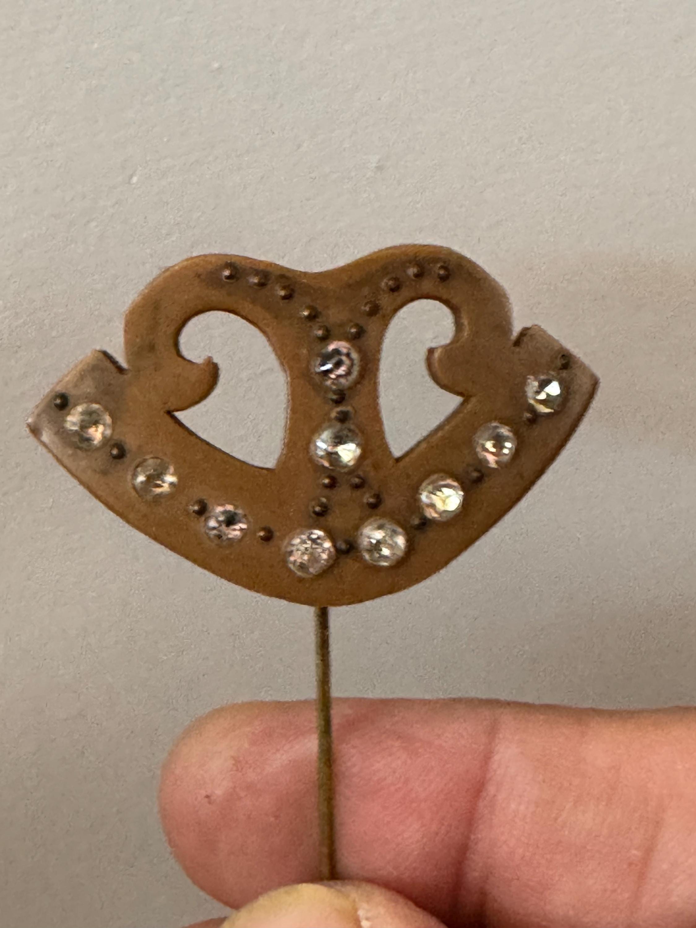 Art Deco Rhinestone Bakelite Hat Pin: 1930s Brown Pique