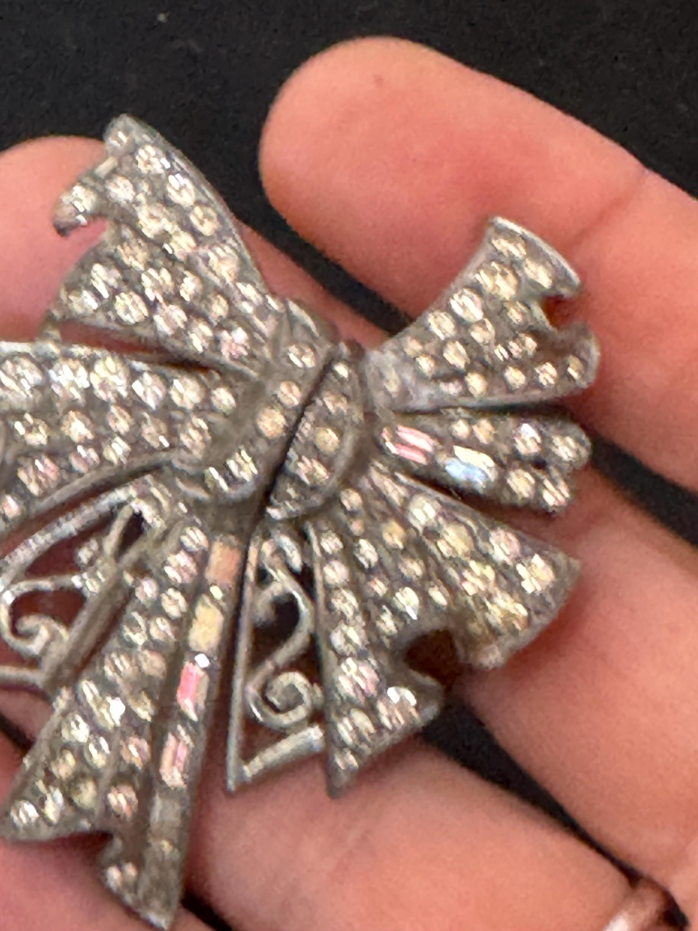 Art Deco Marcasite Duette Brooch Clips: Silver Chrome Dress Fur Clips
