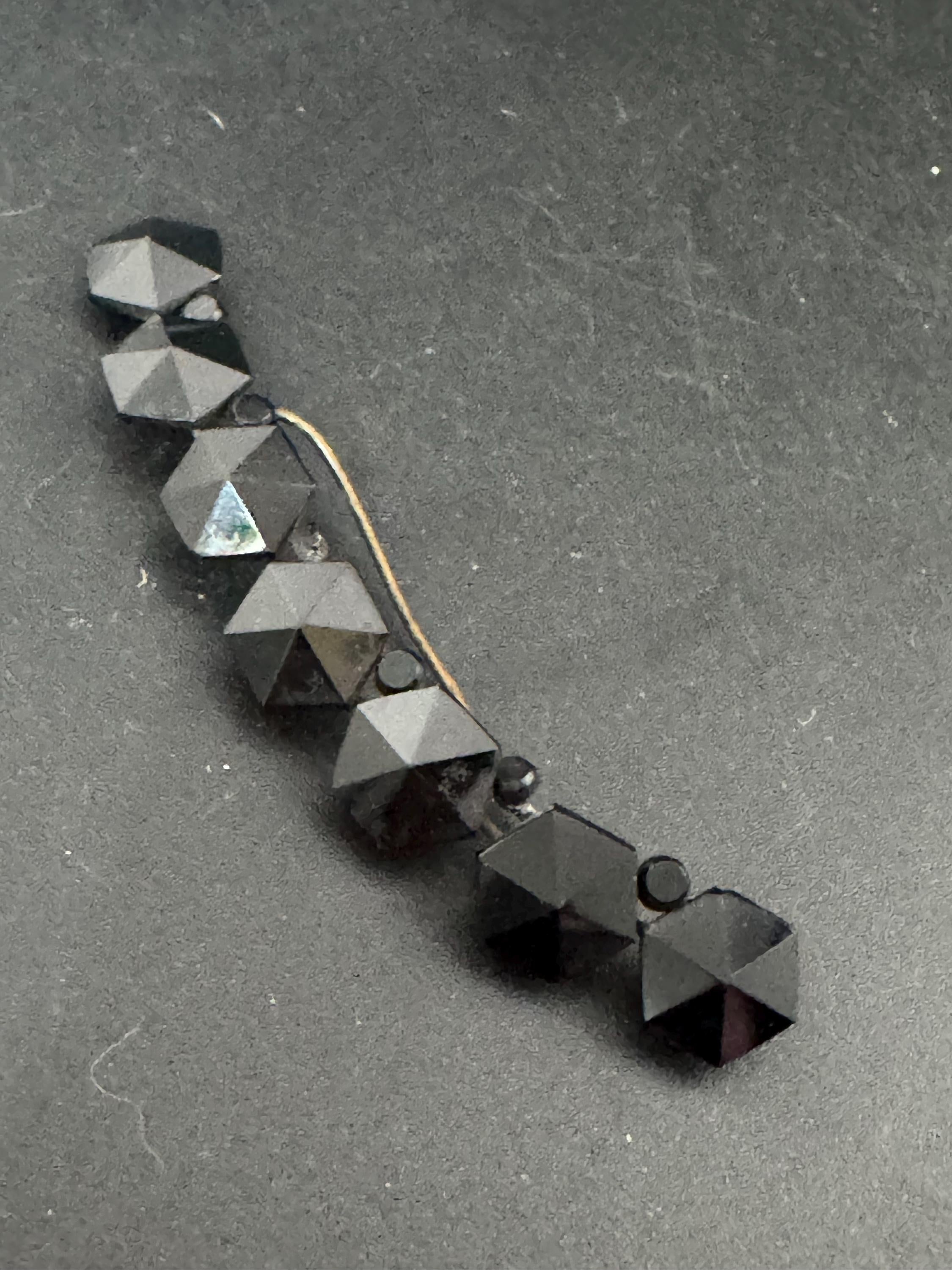 As found Antique 1900s Victorian black Vauxhall glass gexagonal bar brooch