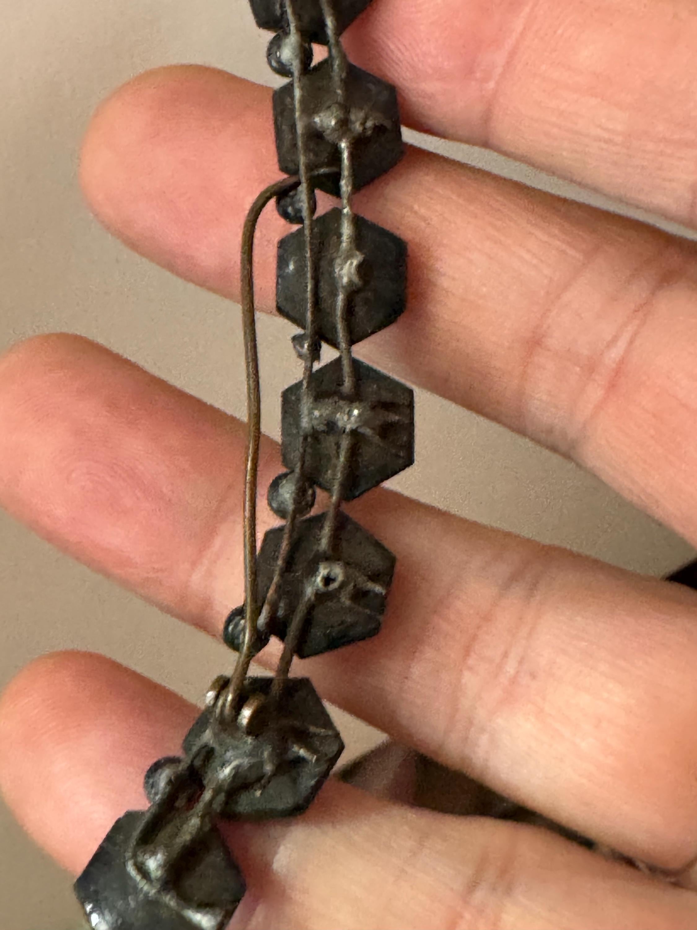 As found Antique 1900s Victorian black Vauxhall glass gexagonal bar brooch