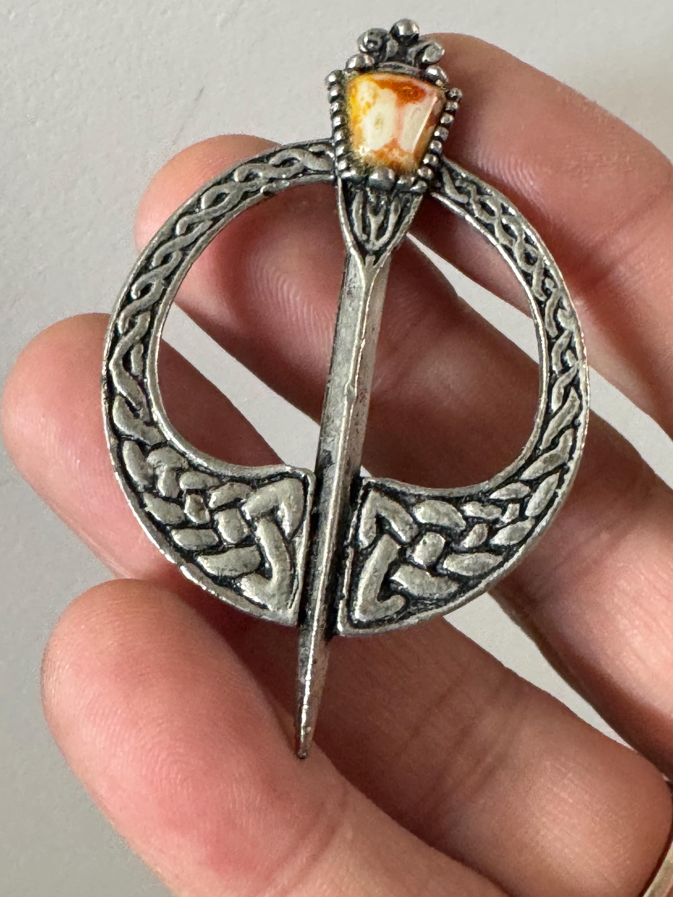 Signed Jacobite Vintage silver tone Scottish Celtic sword brooch