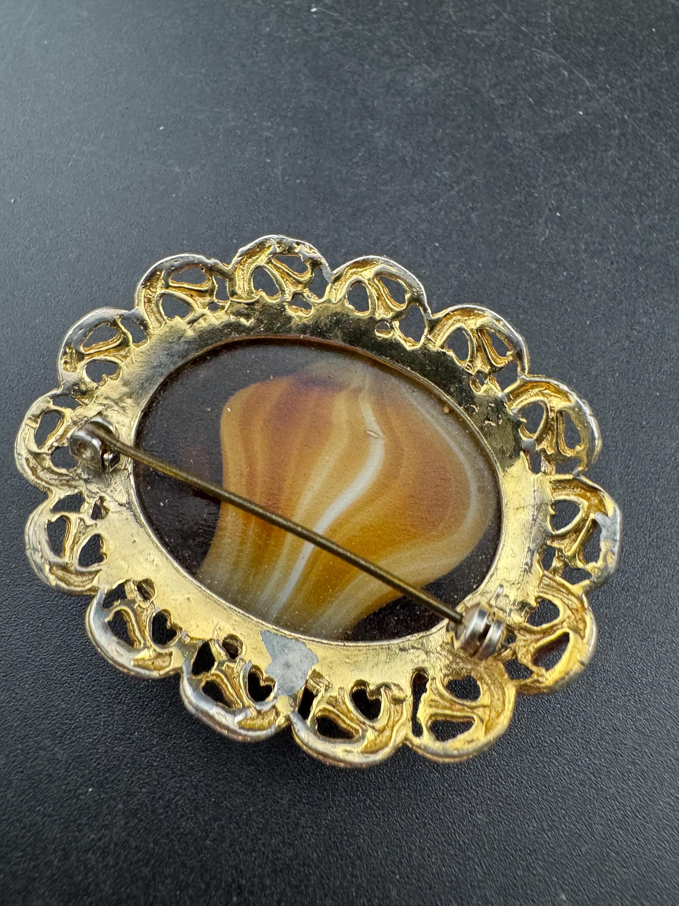 Vintage Oversized Celtic Brooch: Faux Agate Givre Glass, 1960s