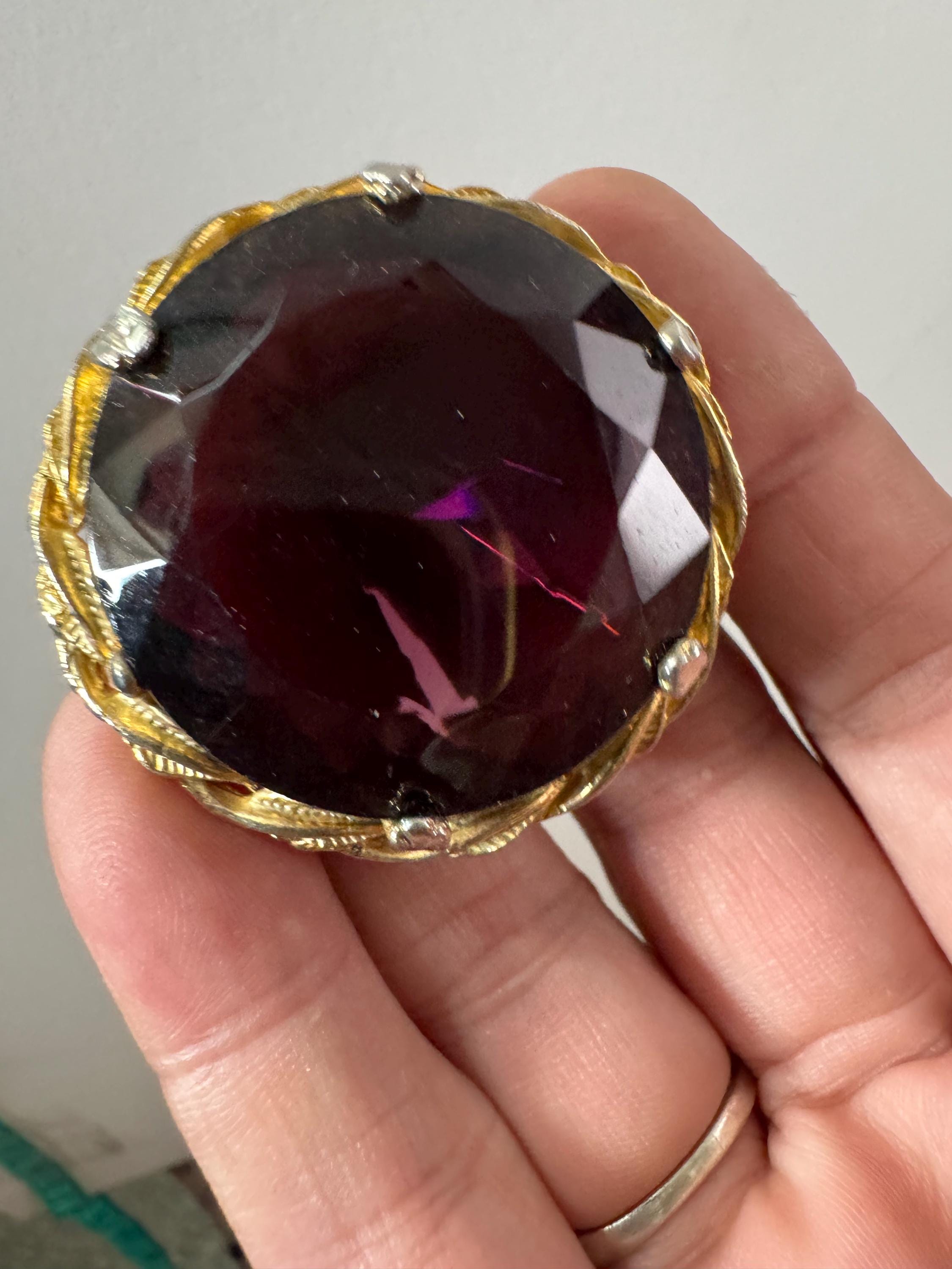 Vintage Scottish style amethyst diamanté big purple Brooch