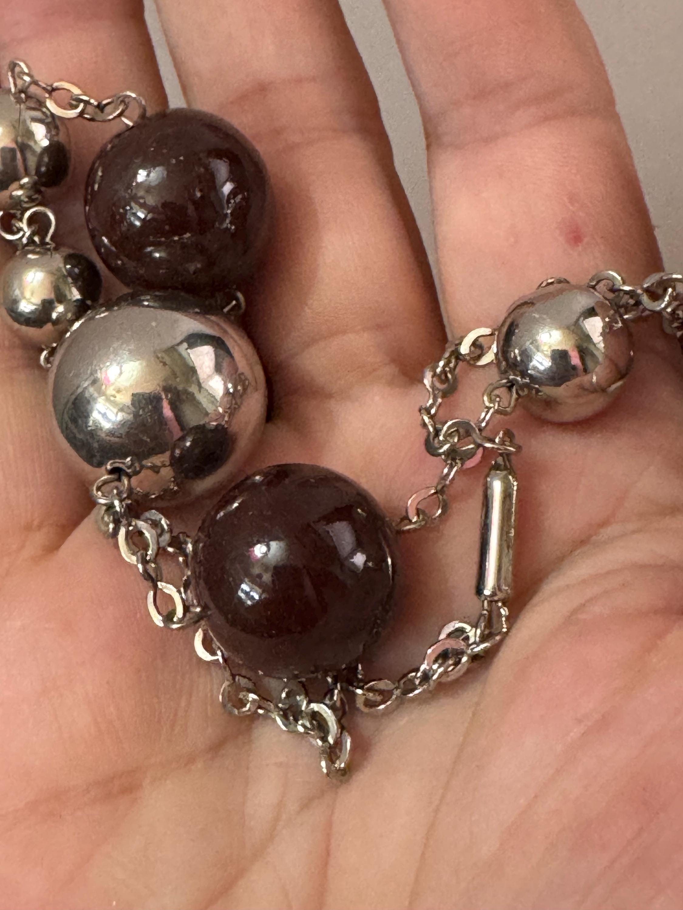 Czech Glass Beaded Necklace: Art Deco Chrome Silver, 1920s Style