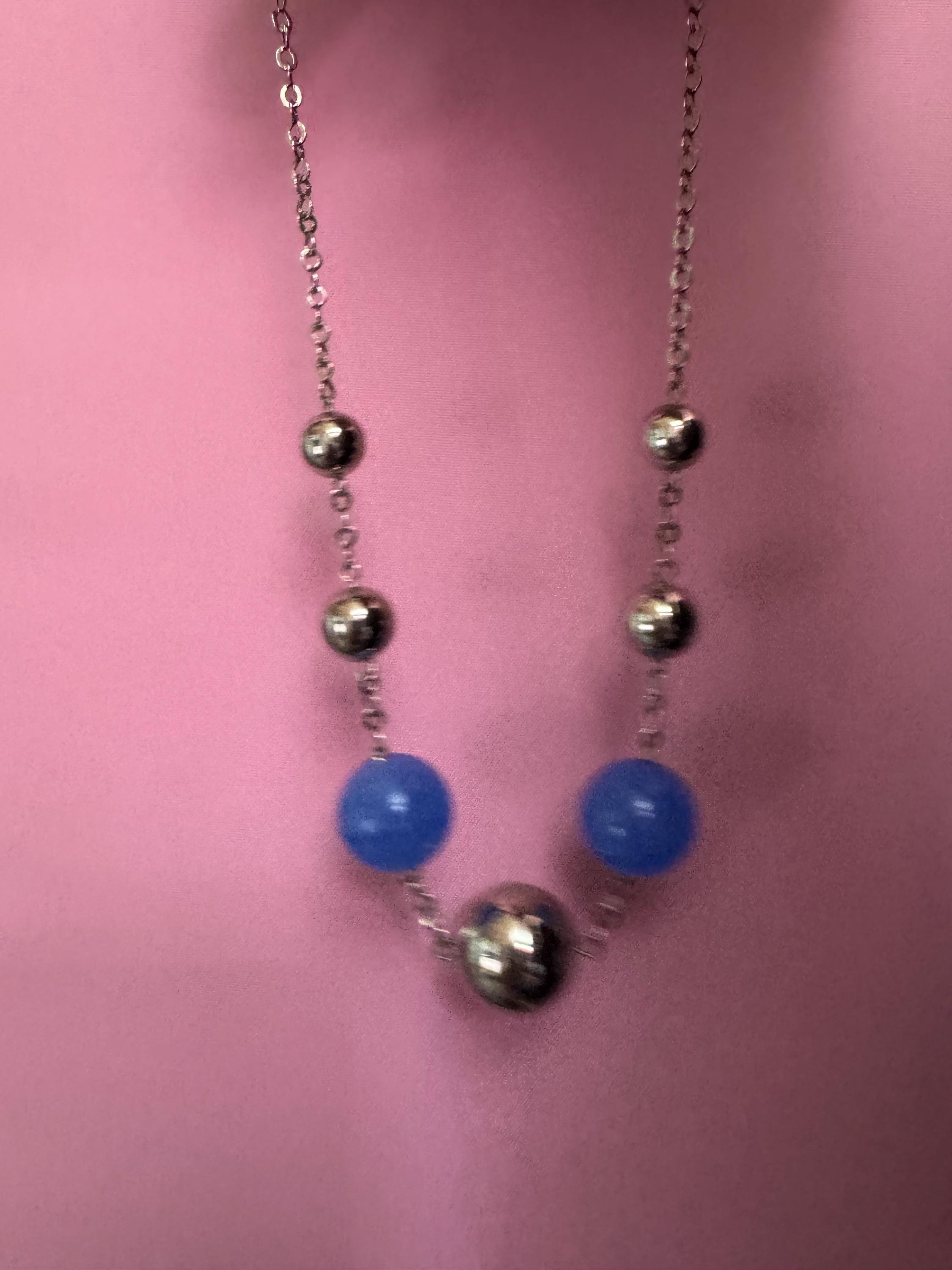 Genuine Czech silver Chromed deep blue glass bead necklace jakob Bengel era