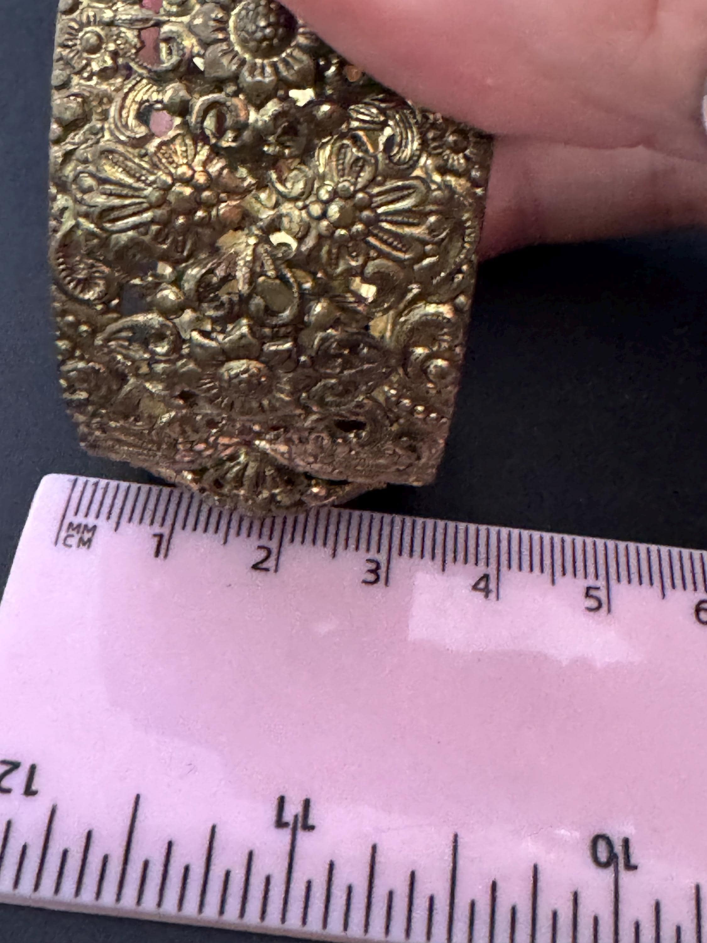 Rare wide Czech brass filigree open work clamper Bangle bracelet