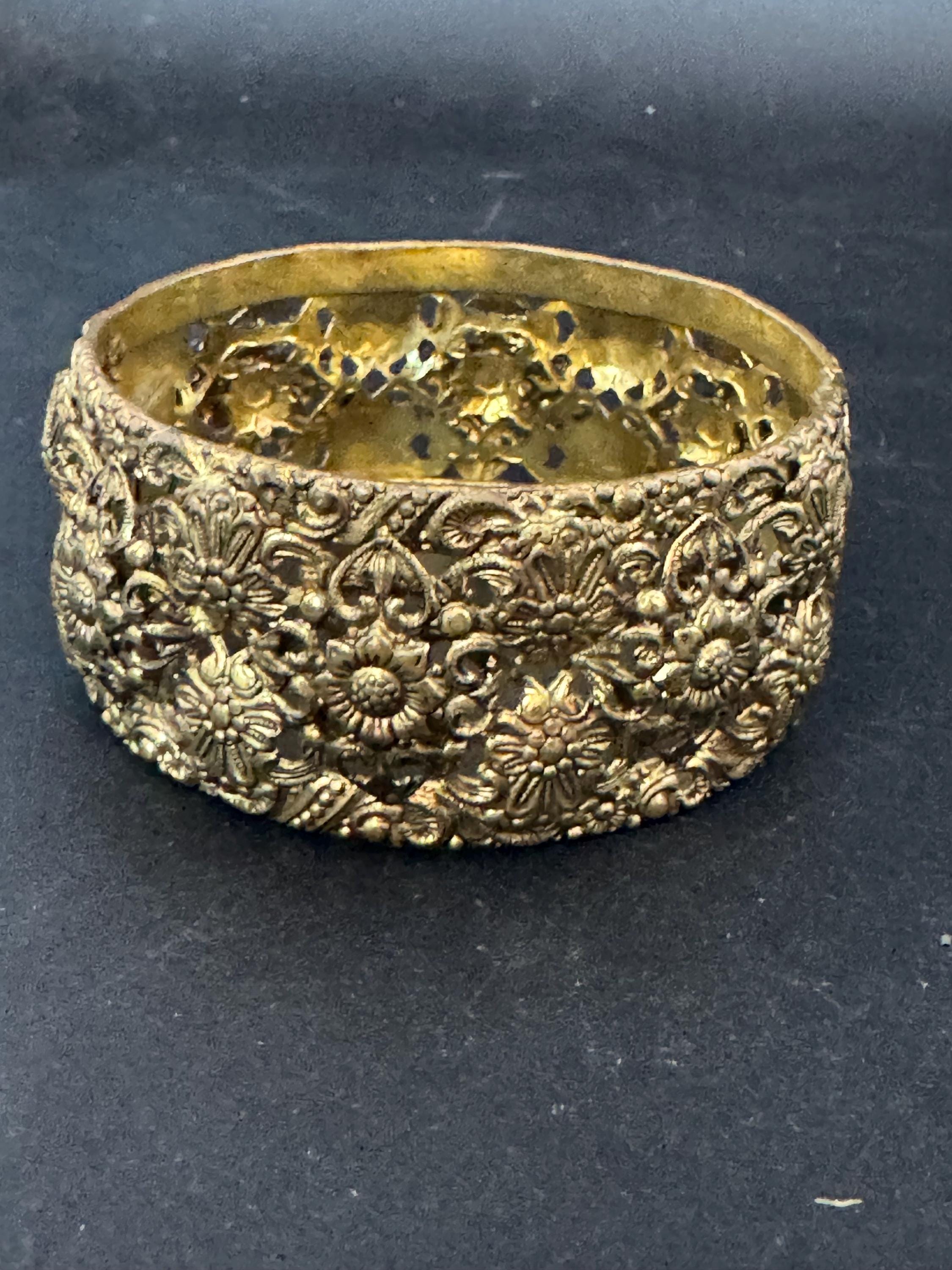 Rare wide Czech brass filigree open work clamper Bangle bracelet