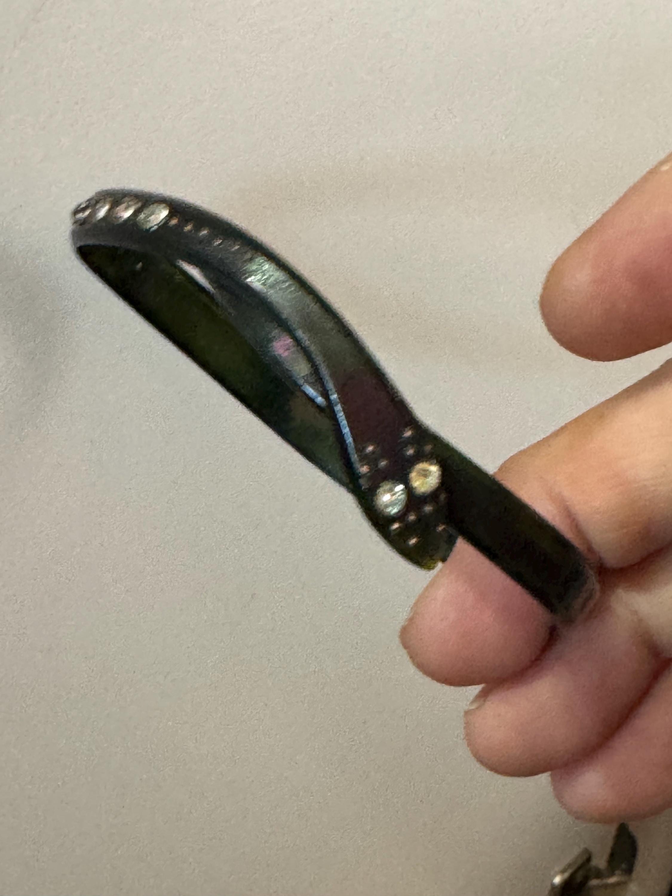 Antique Art Deco Galalith Snake Bangle: Diamante Paste, Celluloid Plastic