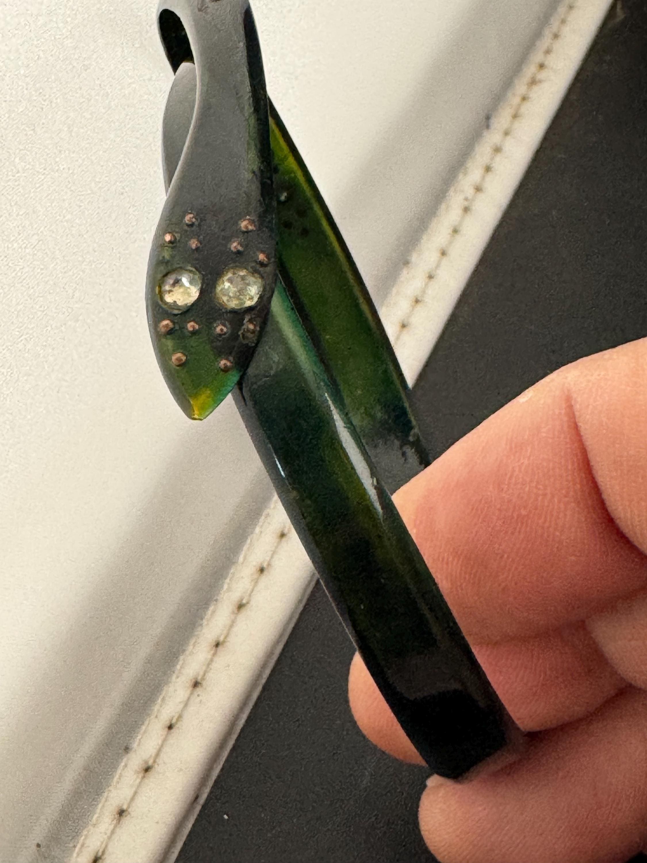 Antique Art Deco Galalith Snake Bangle: Diamante Paste, Celluloid Plastic