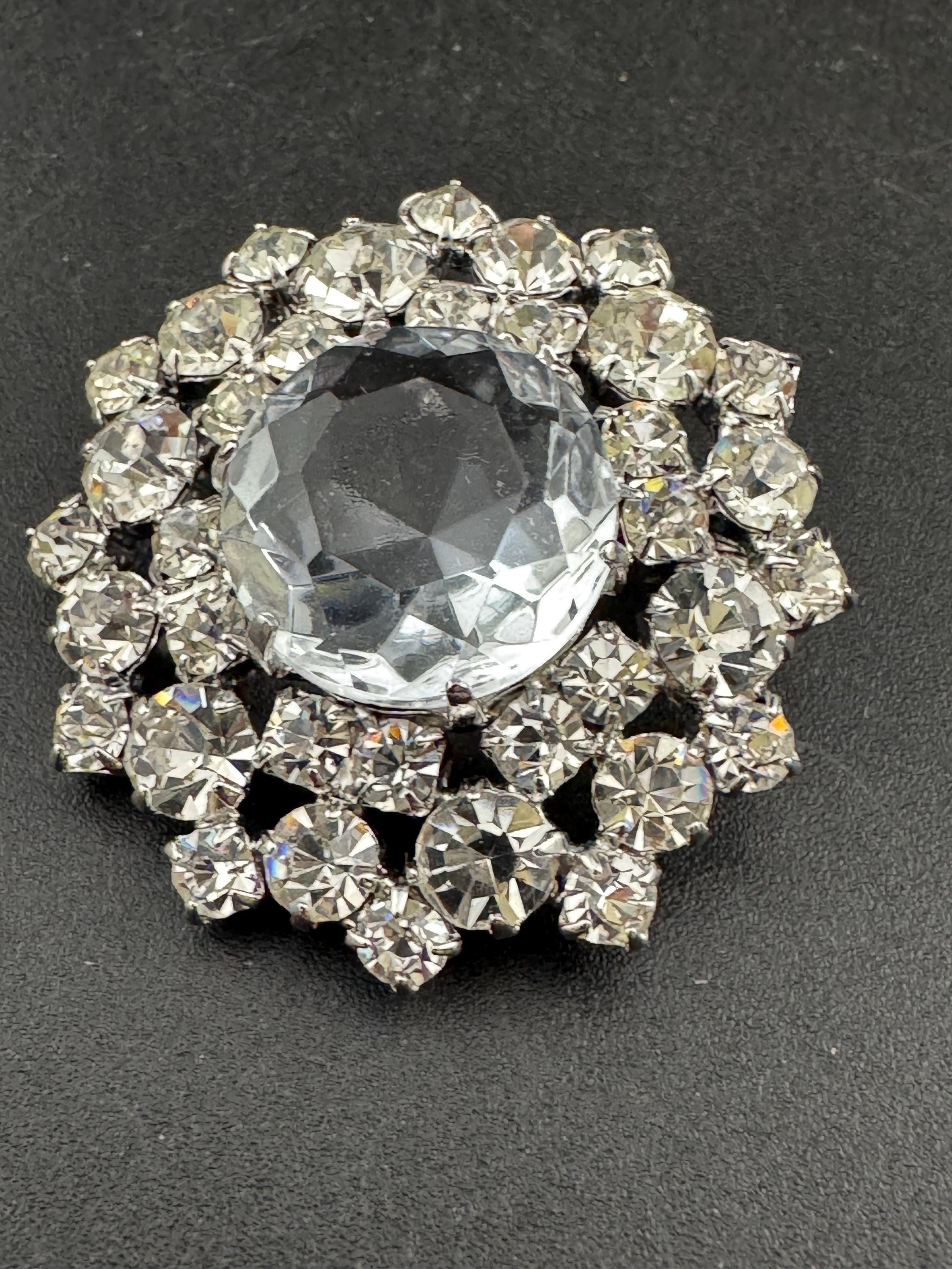 Vintage Swarovski Crystal Brooch: 1980s Silver Diamanté