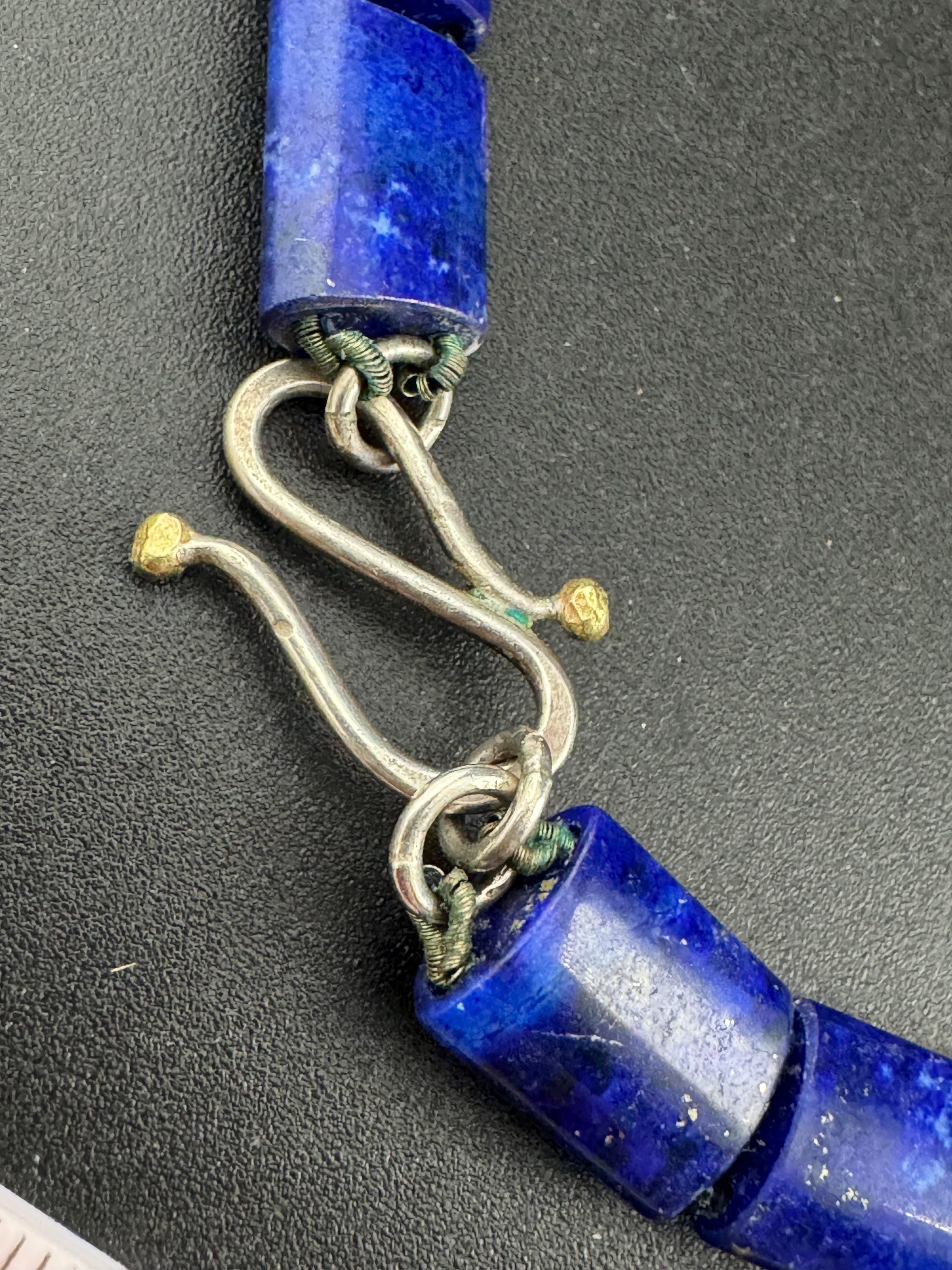 vintage gold and silver tone blue natural gemstone lapis lazuli beaded collar necklace 43cm