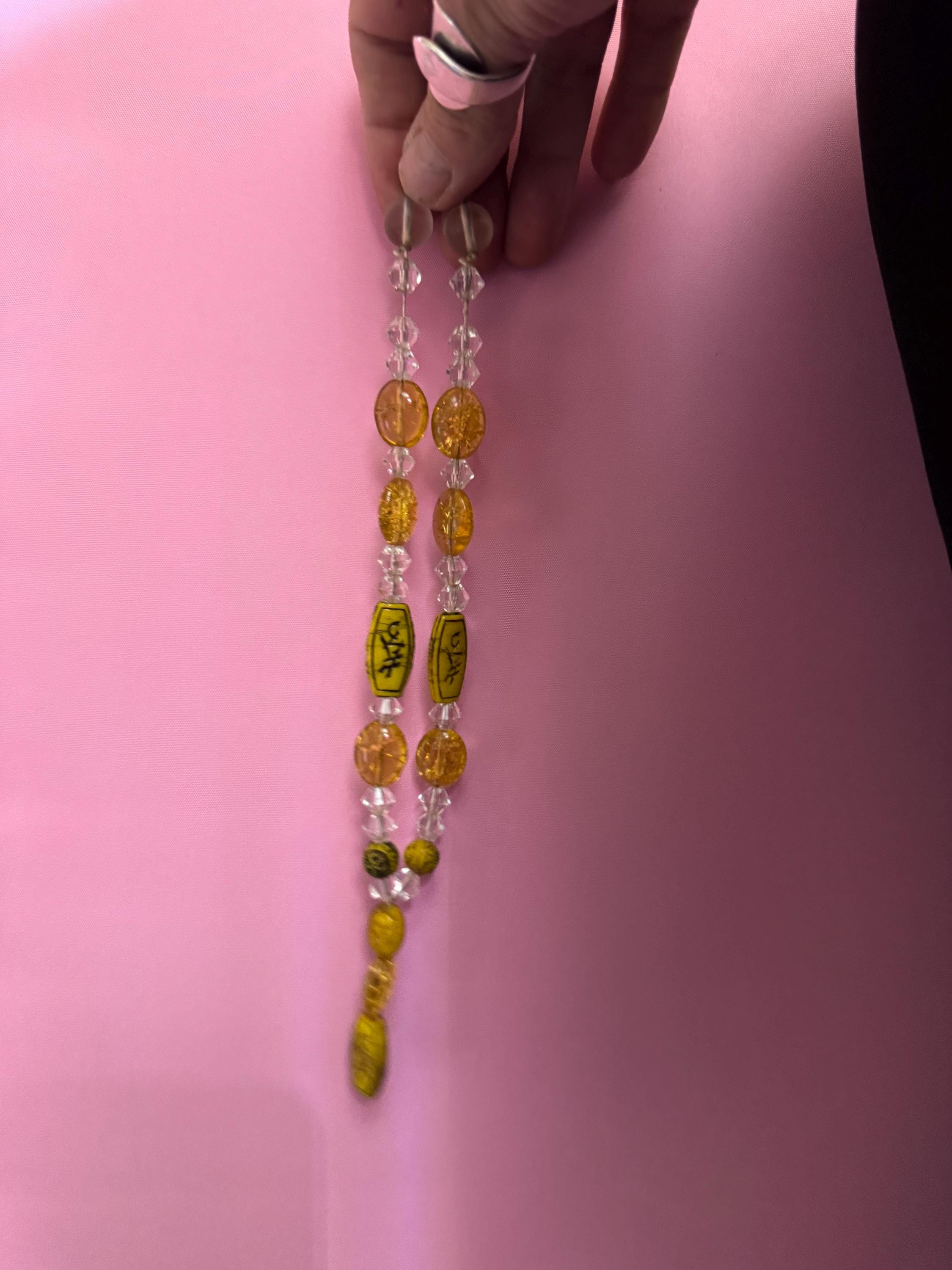 Petite fit True vintage Art deco neiger style yellow glass and Uranium UV glass beaded necklace 39cm