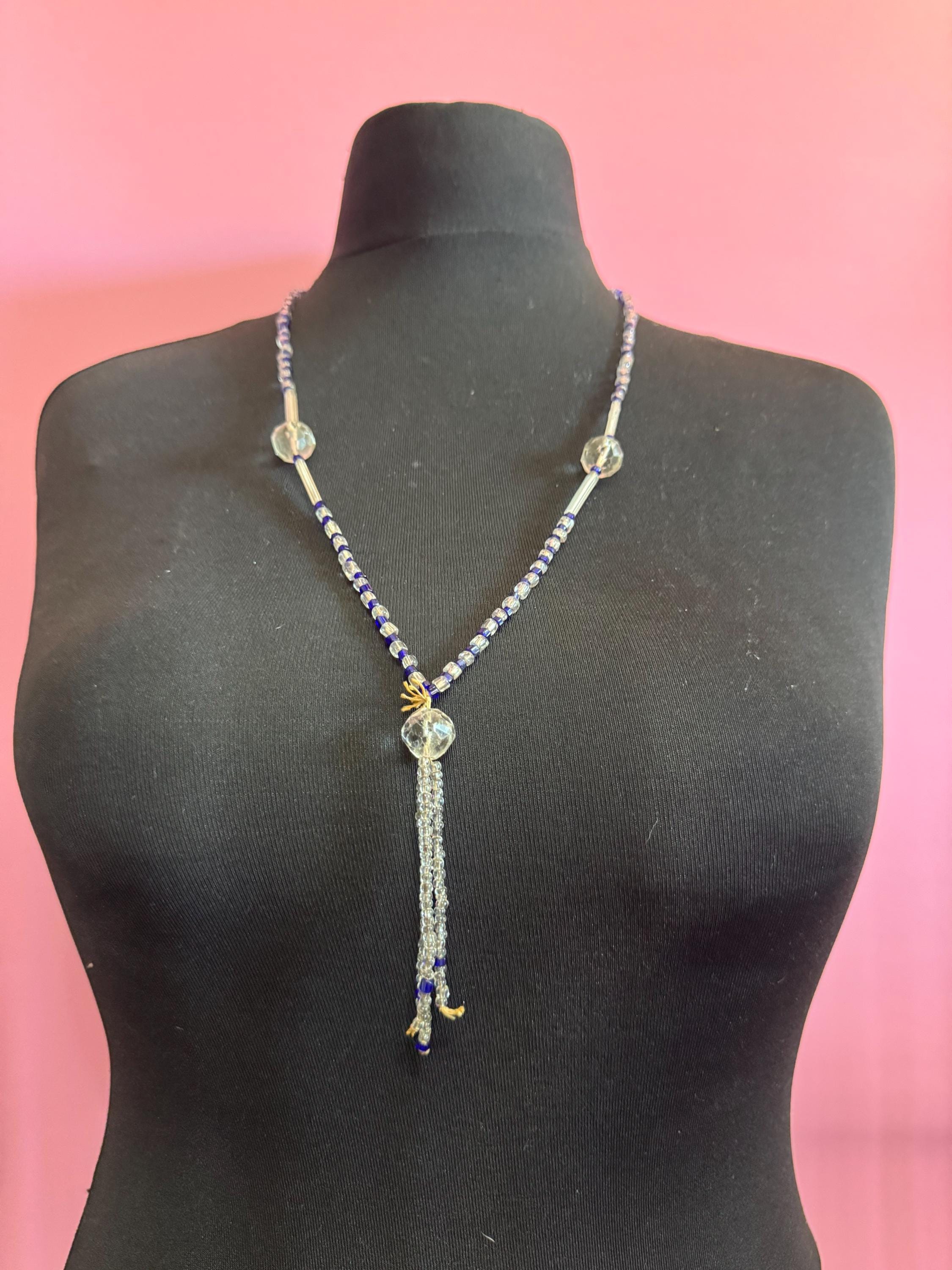 Art Deco Cobalt Blue Glass Beaded Flapper Necklace: 1920s Style