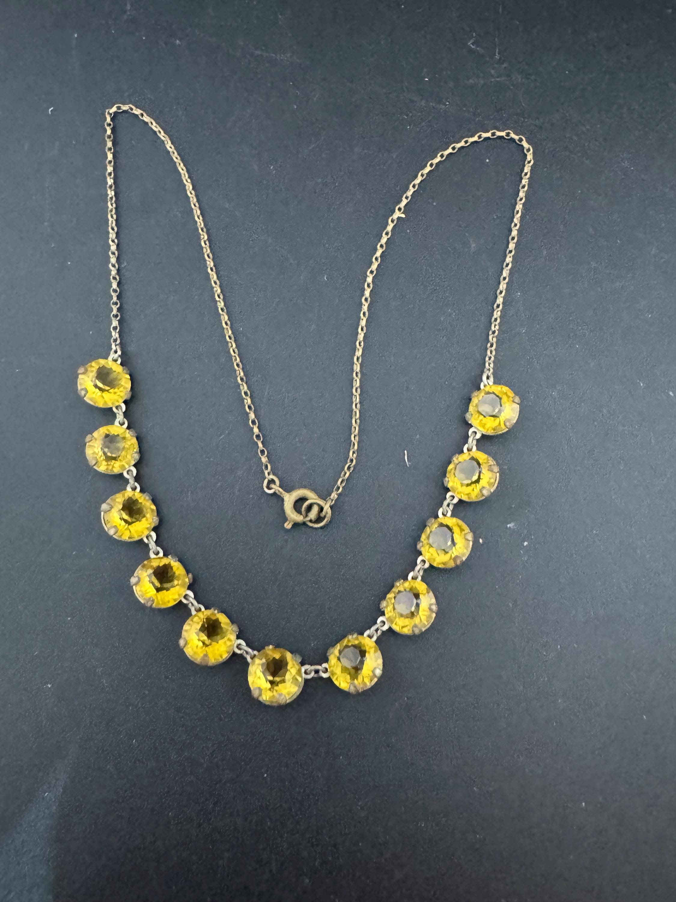 antique 1920s pale amber citrine glass open back crystal Art Deco collar necklace