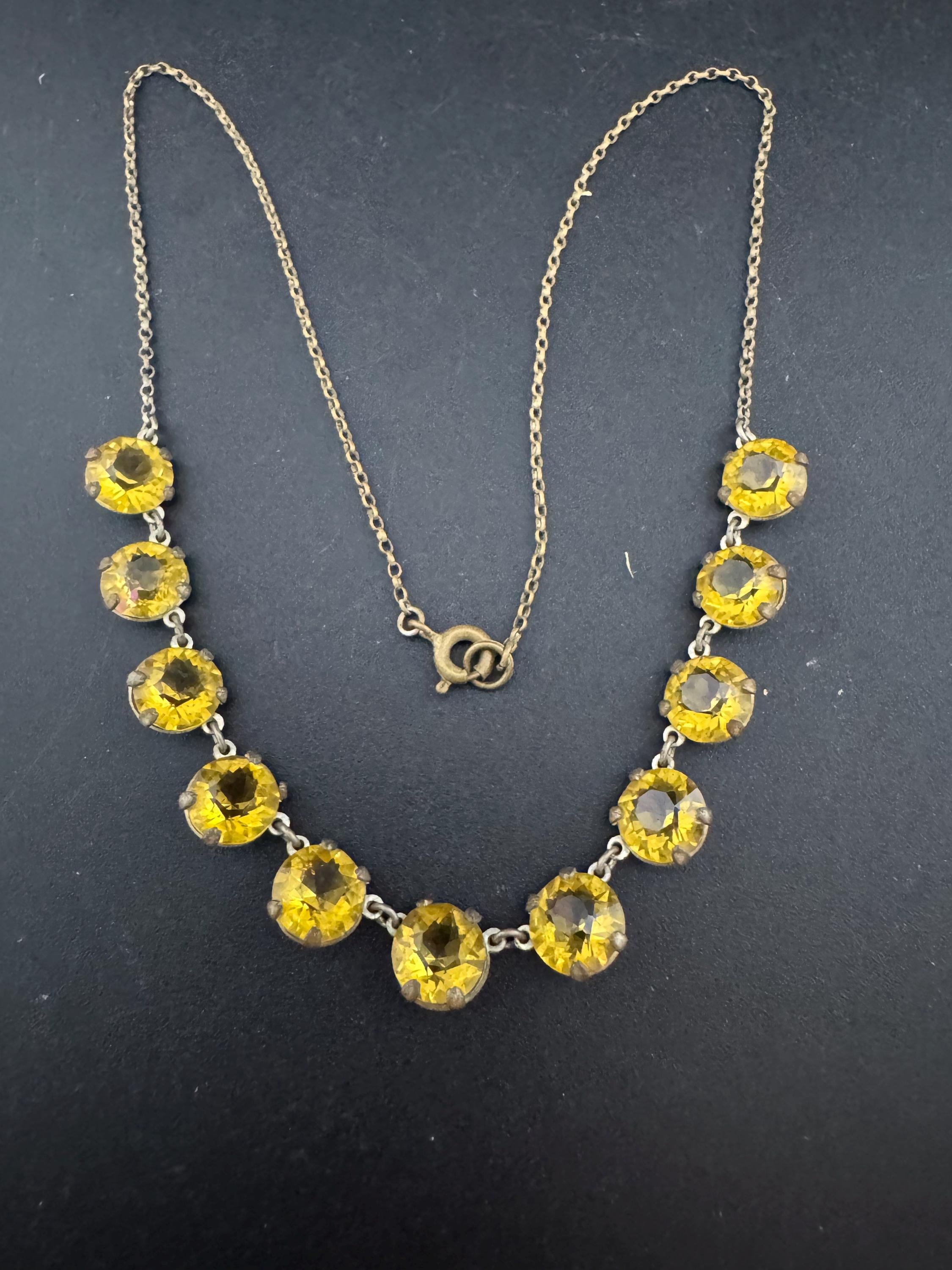 antique 1920s pale amber citrine glass open back crystal Art Deco collar necklace