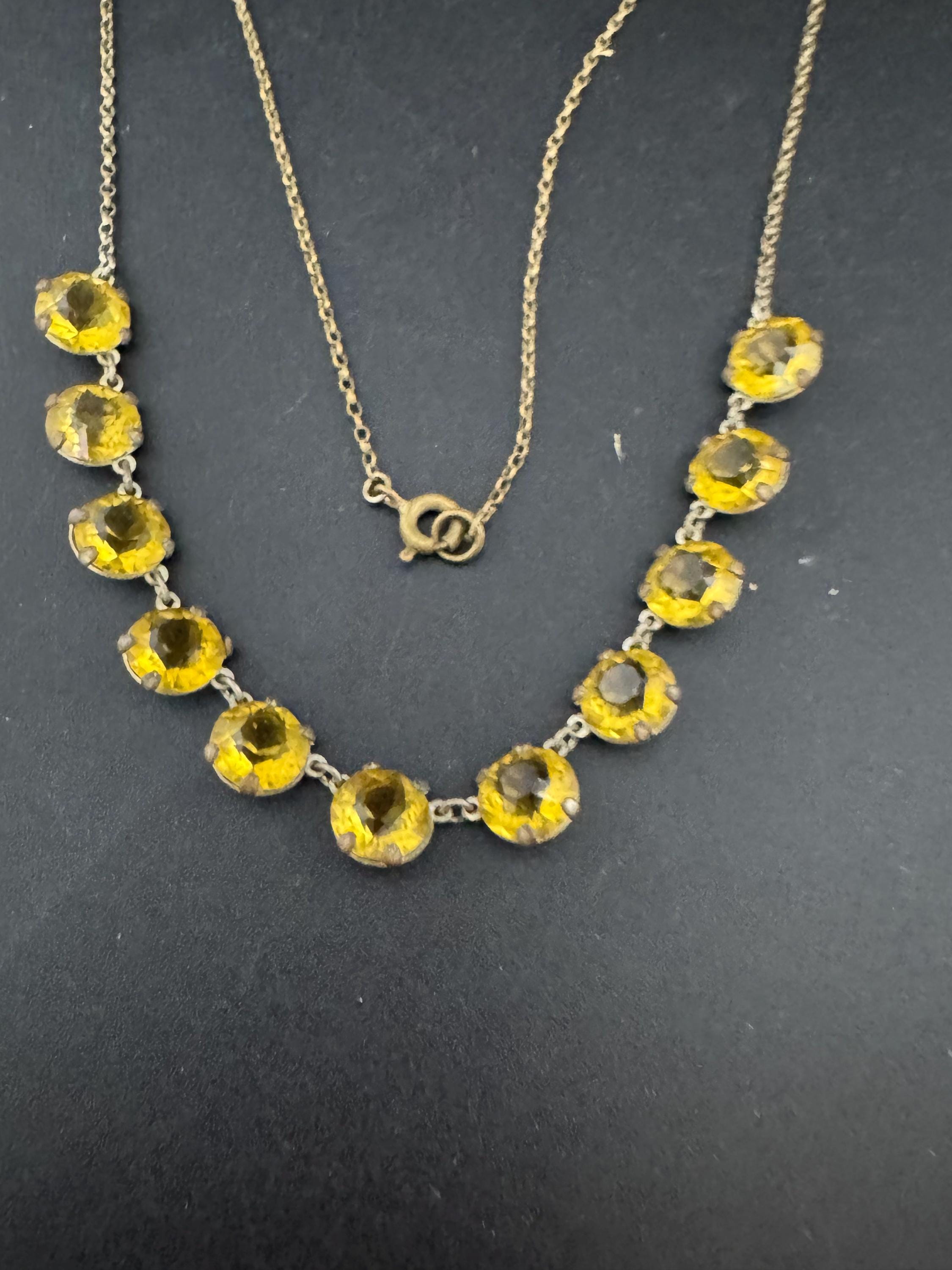 antique 1920s pale amber citrine glass open back crystal Art Deco collar necklace