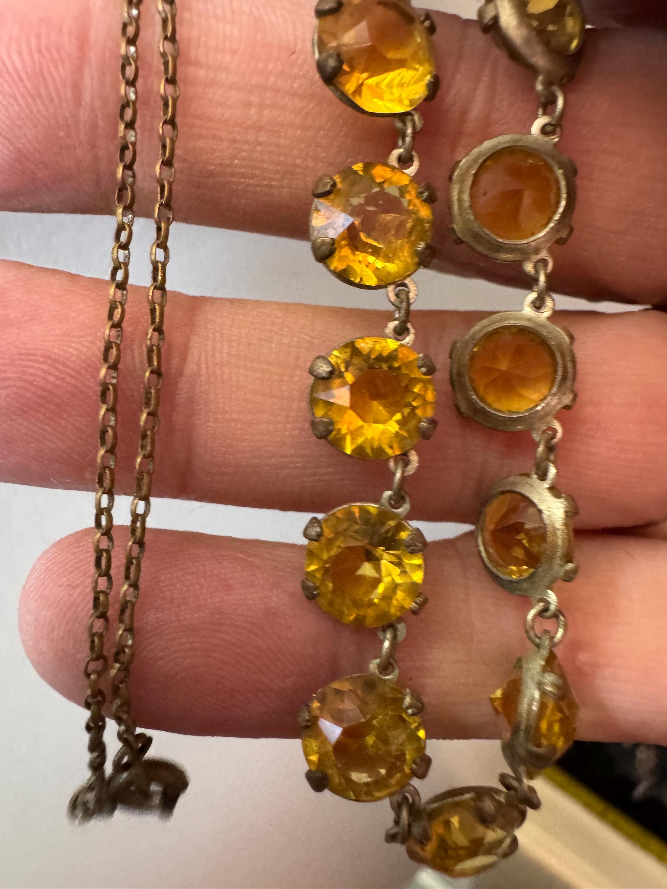 antique 1920s pale amber citrine glass open back crystal Art Deco collar necklace