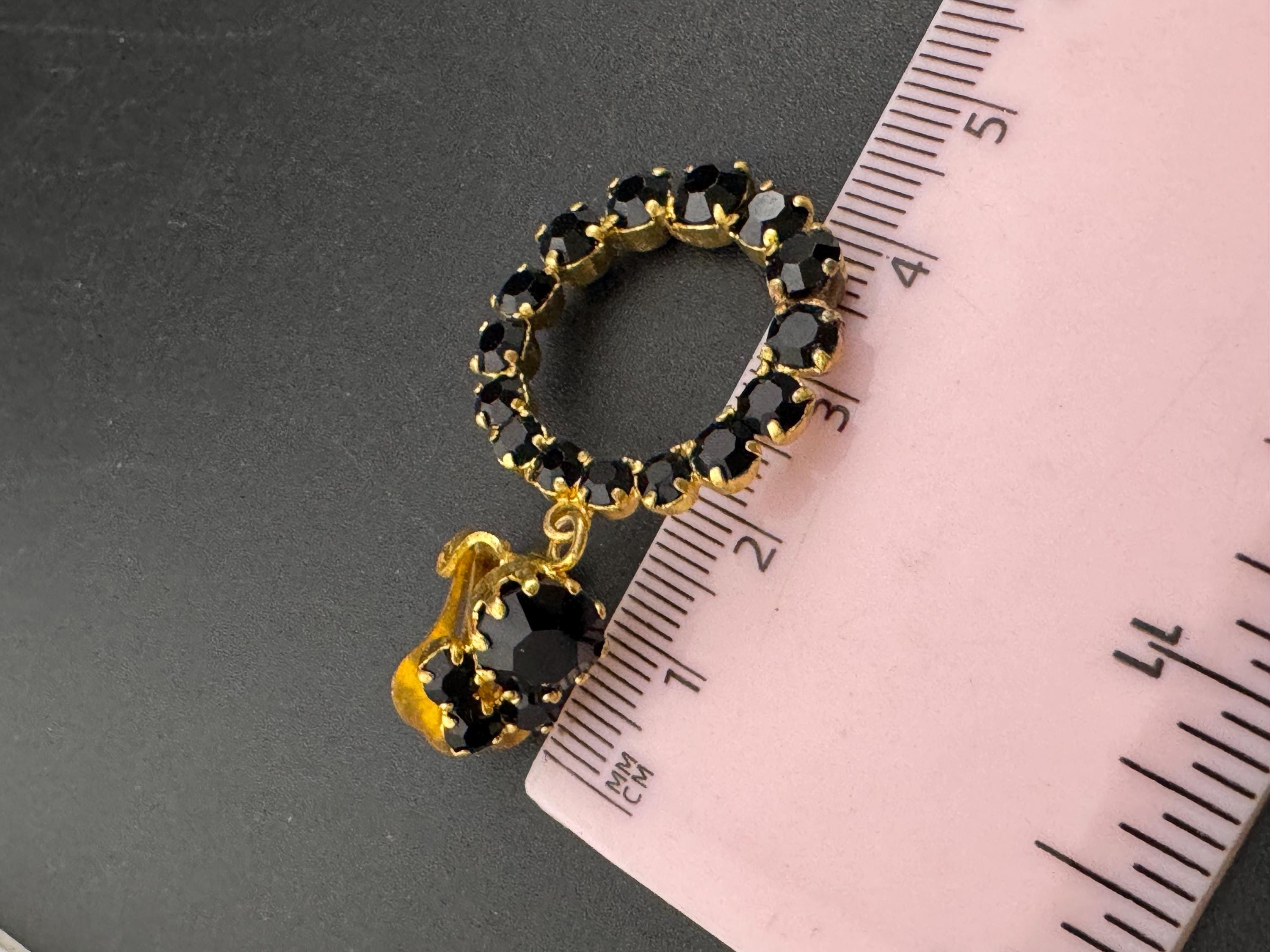 Vintage black Rhinestone Diamanté round gold tone encrusted hoop dangly Earrings