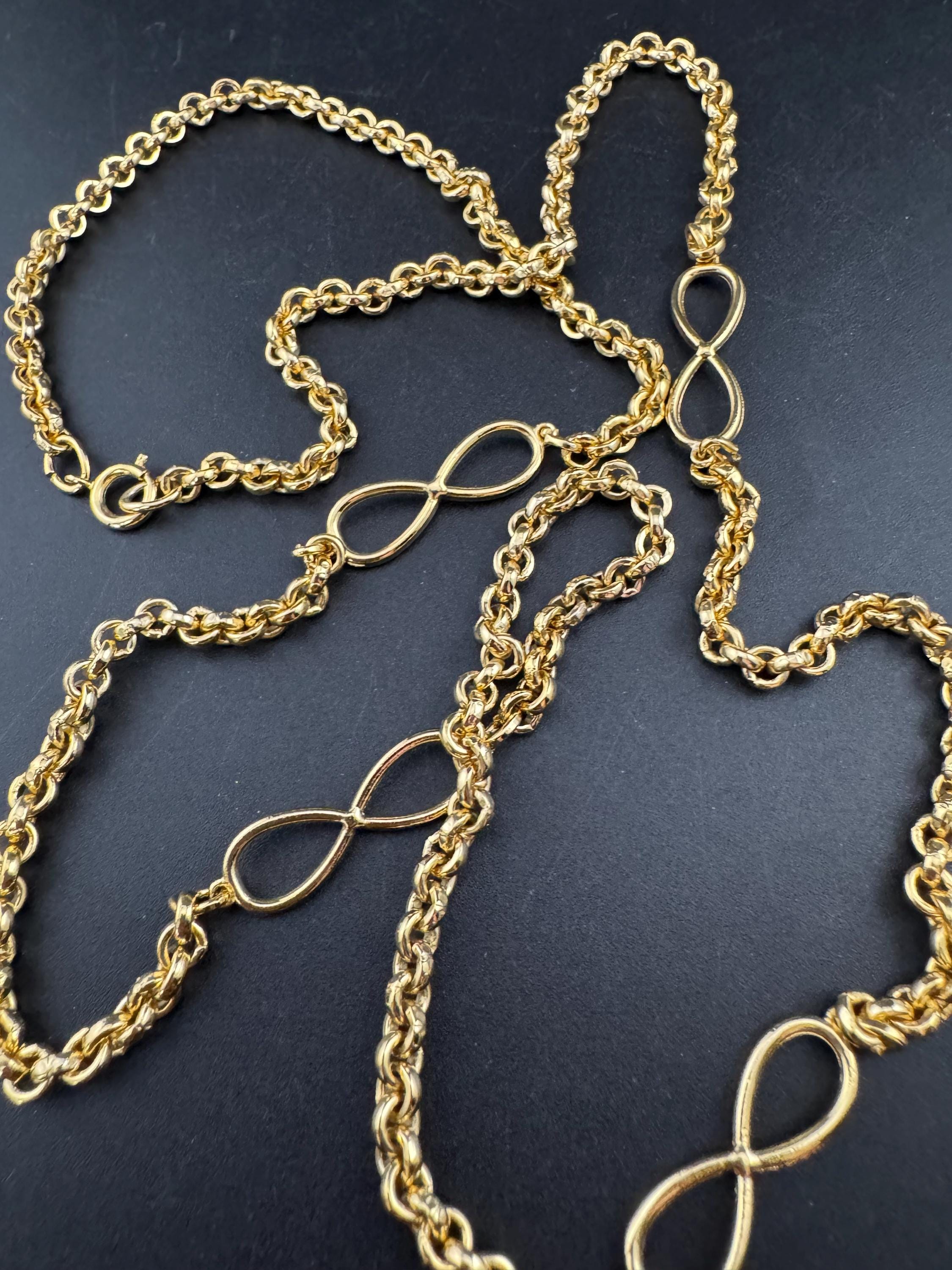 95cm long 1980s thick gold plated fancy rolo belcher link station necklace for layering