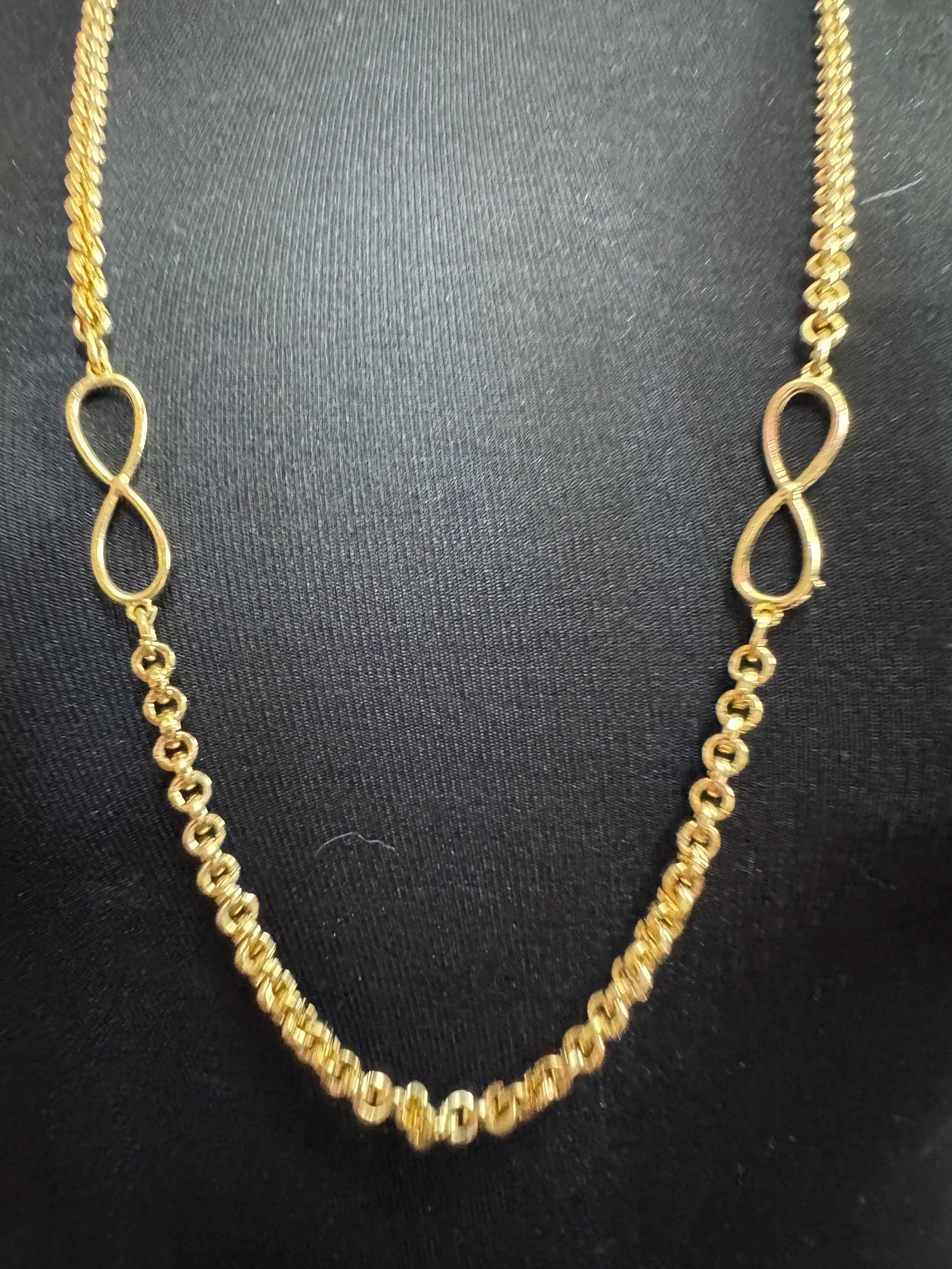 95cm long 1980s thick gold plated fancy rolo belcher link station necklace for layering