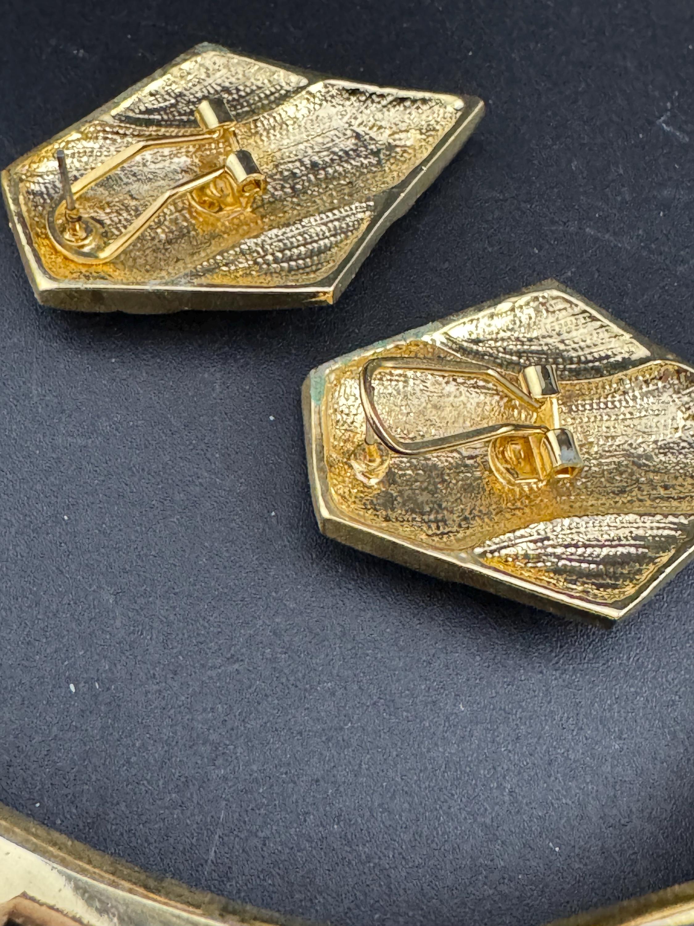 Vintage Black & Gold Enamel Necklace Earring Set: 1980s Retro Jewelry