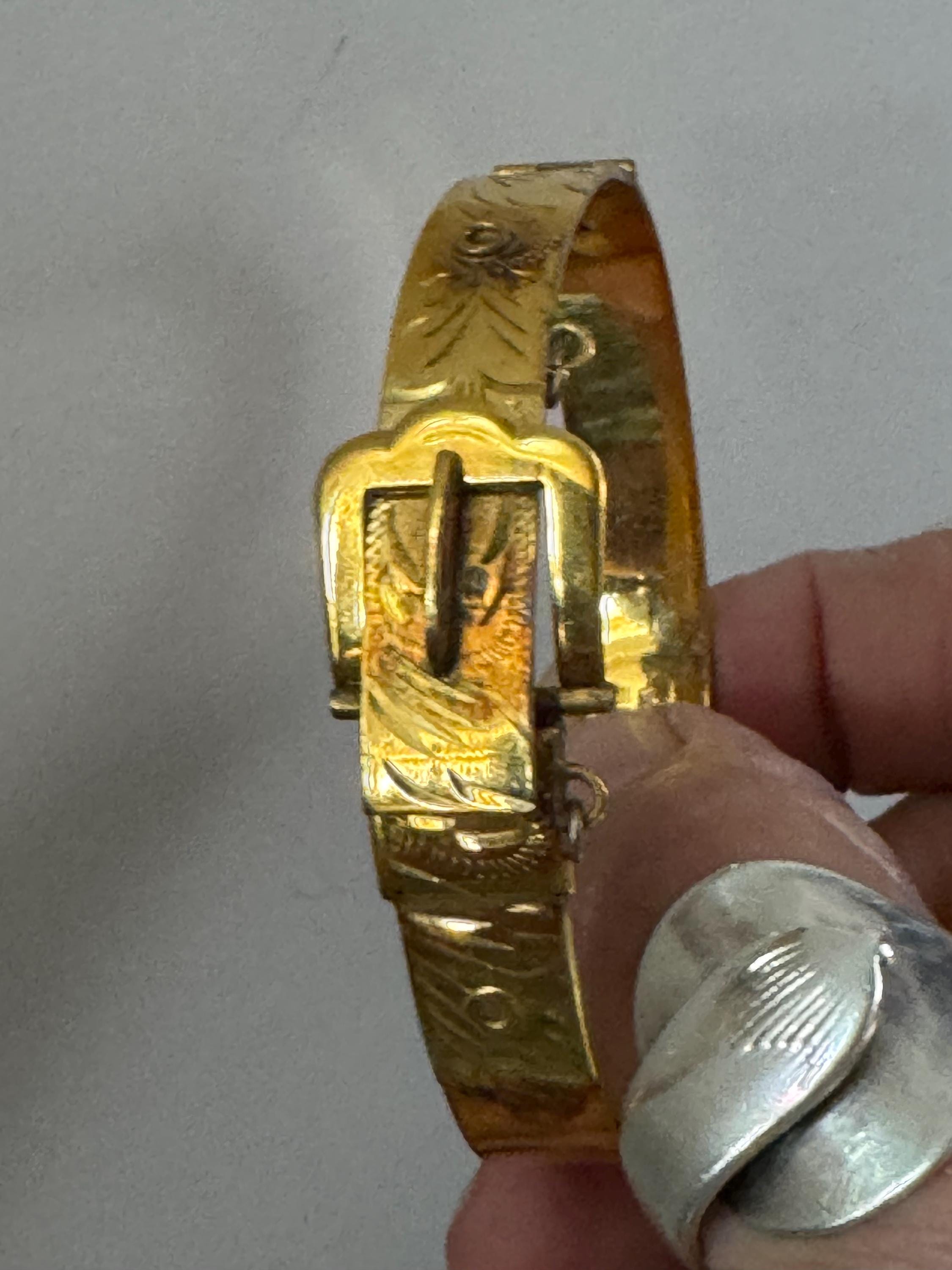 Vintage English Rolled gold etched floral bangle 15mm at widest