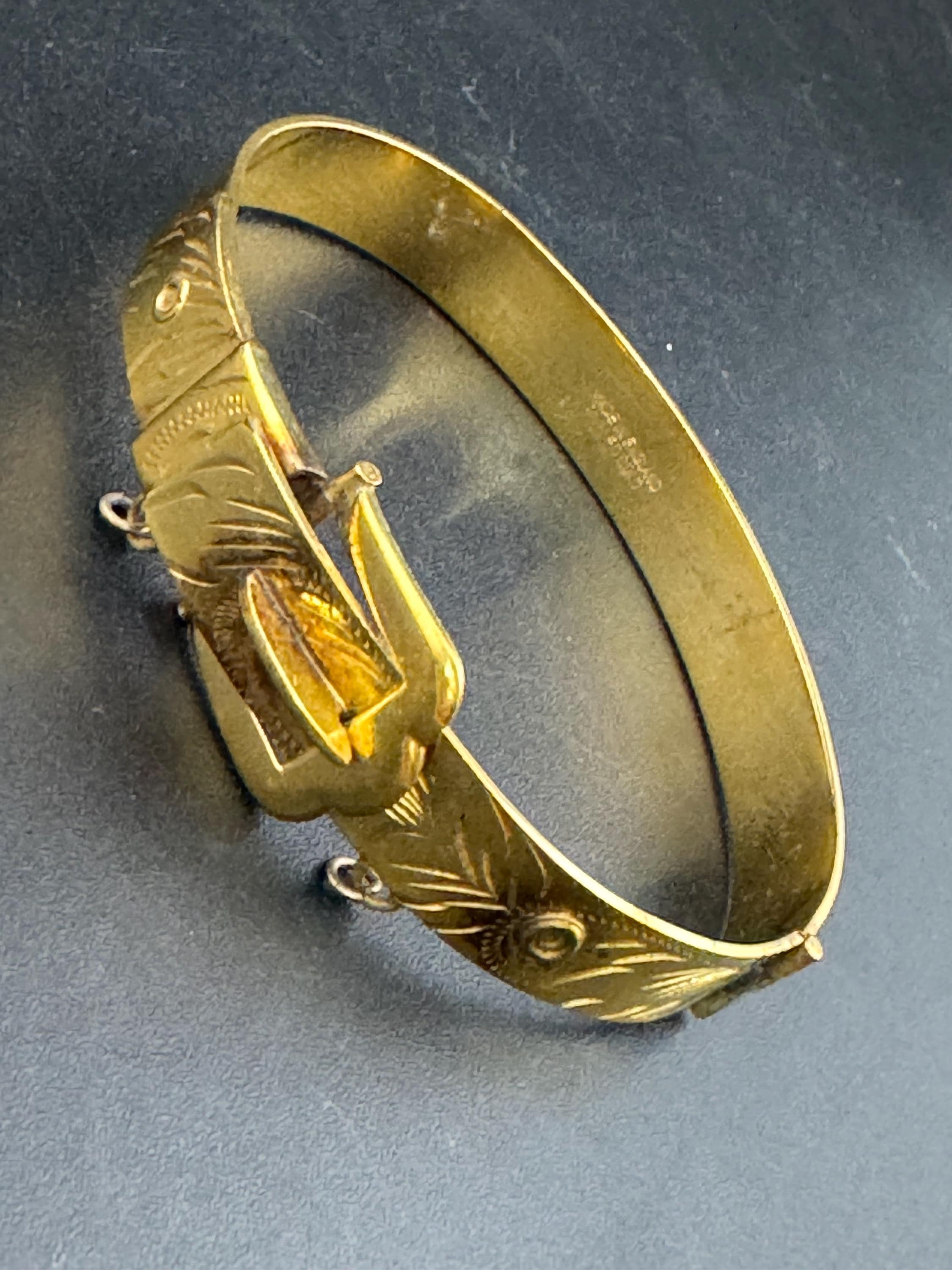 Vintage English Rolled gold etched floral bangle 15mm at widest