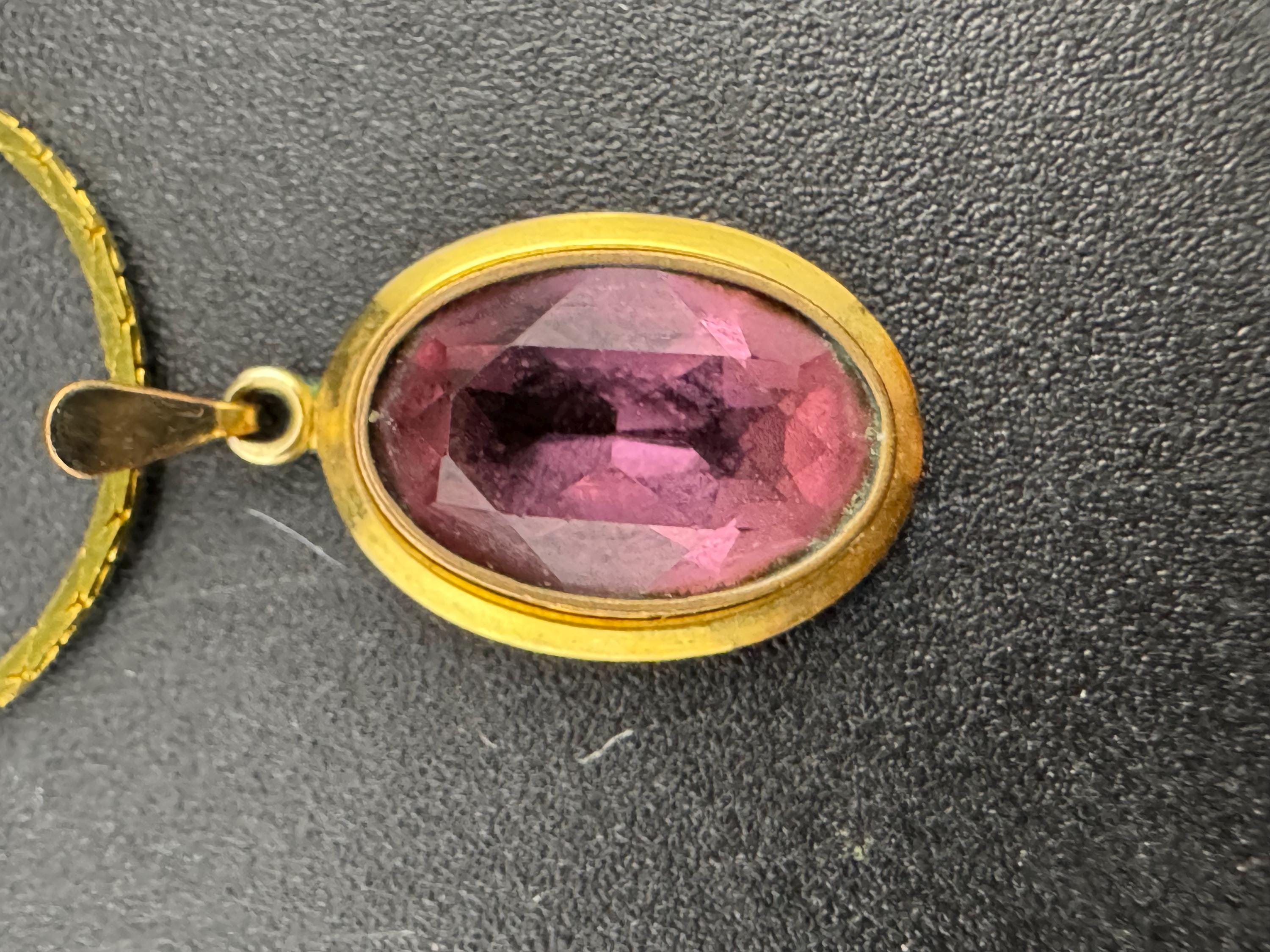 Signed rolled gold amethyst purple  gemstone pendant necklace on a 40 cm gp chain